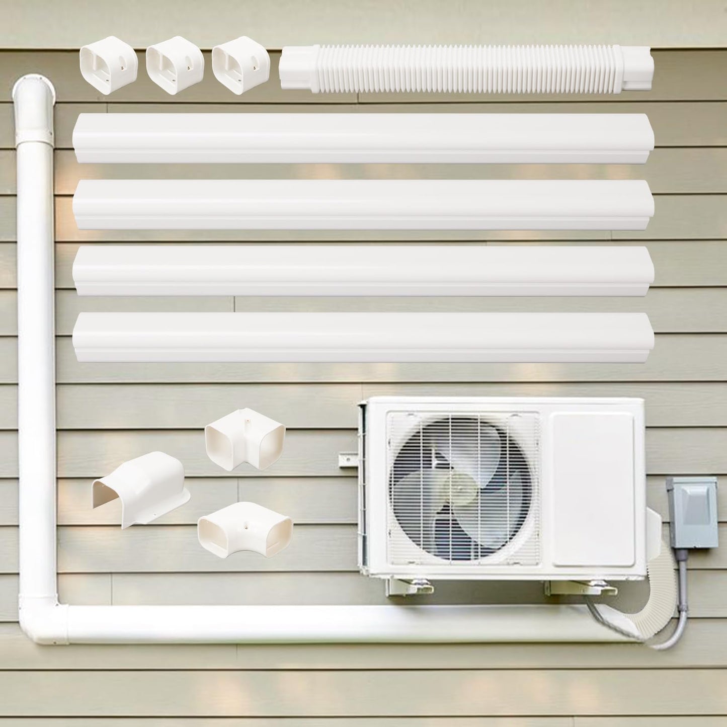 Kerykwan 4" W 15.5Ft L Mini Split AC Line Cover Kit Decorative PVC Tubing Pipe Cover Set for Center Air Conditioner&Heat Pumps Systems