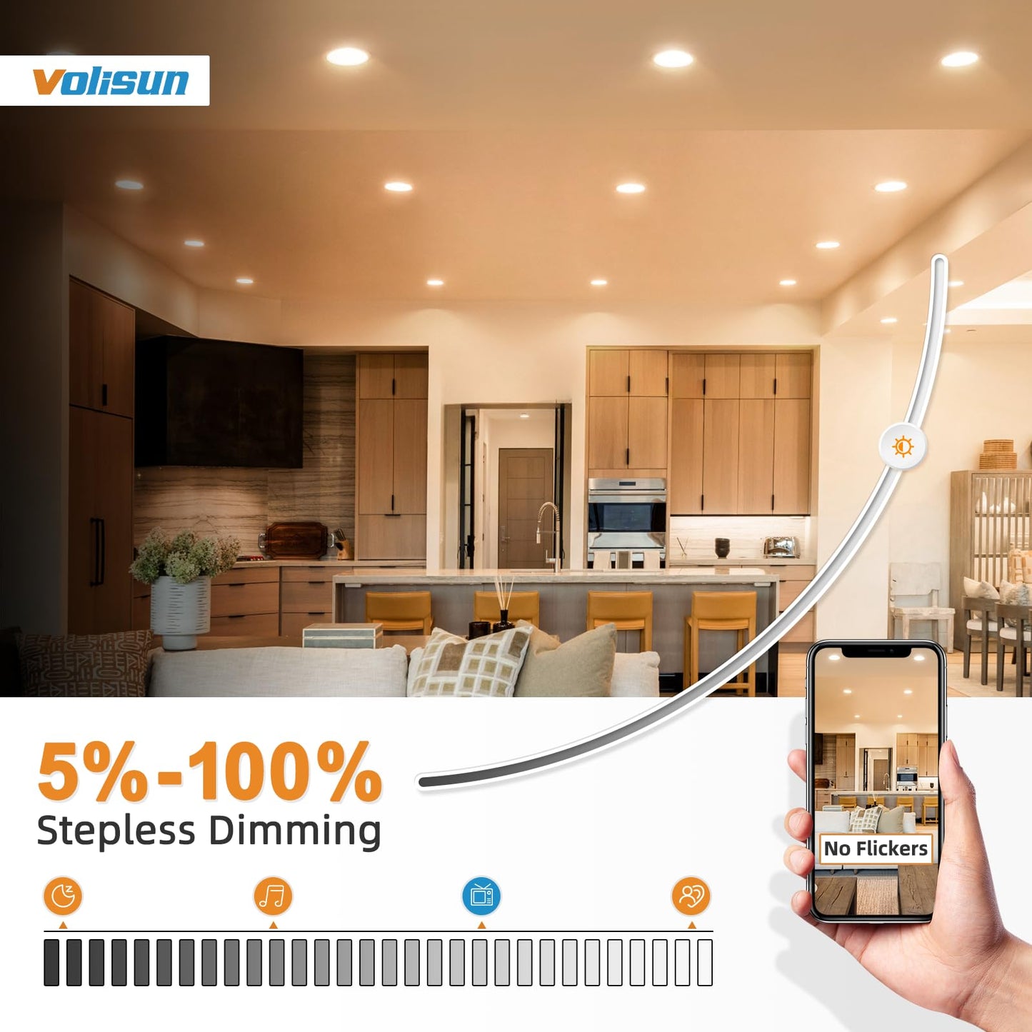 VOLISUN 8 Pack 6 inch Recessed Lighting, 5CCT LED Recessed Light with Junction Box, 2700K-5000K Selectable, 13W Eqv 120W, 1080LM Dimmable Canless Wafer Downlight, LED Ceiling Light ETL Certificated