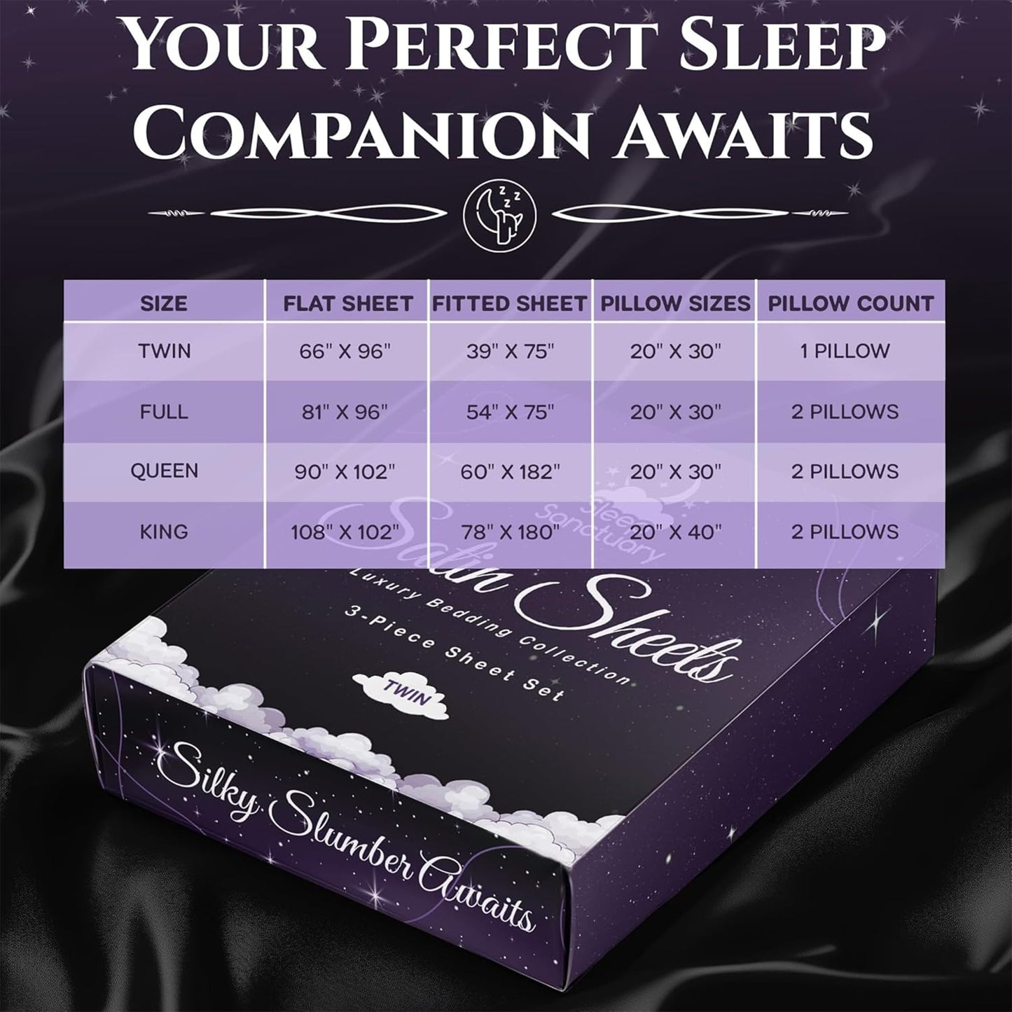 SLEEP SANCTUARY Satin Sheets Queen Size – 4 Piece Luxury Silky Bed Set, Softer Than Silk, 15" Deep Pocket, Cooling & Wrinkle-Free, Moisture-Wicking & Breathable for Hair & Skin (Black)