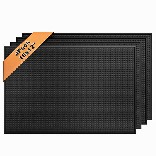 4 Pack Rubber Bar Mats for Countertop 18x12 Inch Black Silicone Bar Coffee Mat for Bartending Dish Drying Matt Home Bars Counter Cocktail Non Spill Mat for Bartender Bar Service Table Top Accessories