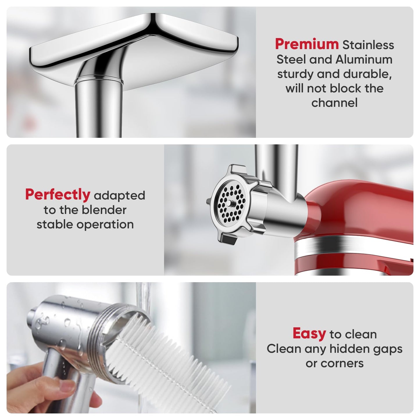 Meat Grinder for KitchenAid Mixer, Meat Grinder Attachment with 4 Grinding Plates, 3 Sausage Stuffer Tubes, 2 Grinding Blades, Attachment for Kitchenaid Mixers