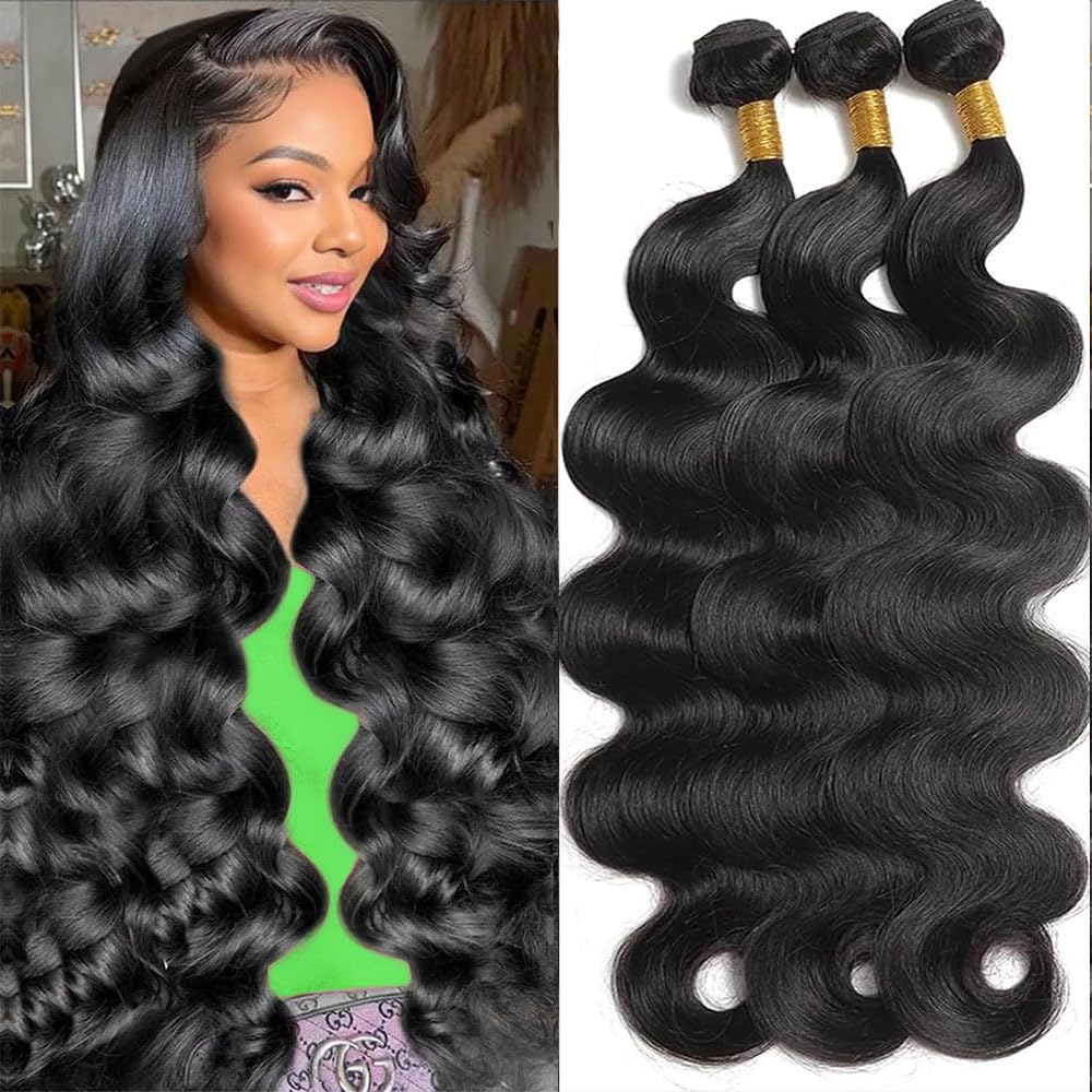 12A Body Wave Bundles Human Hair 16 18 20 Inch Human Hair Bundles 100% Unprocessed Brazilian Virgin Hair 3 Bundles weave for Black Women Natural Color