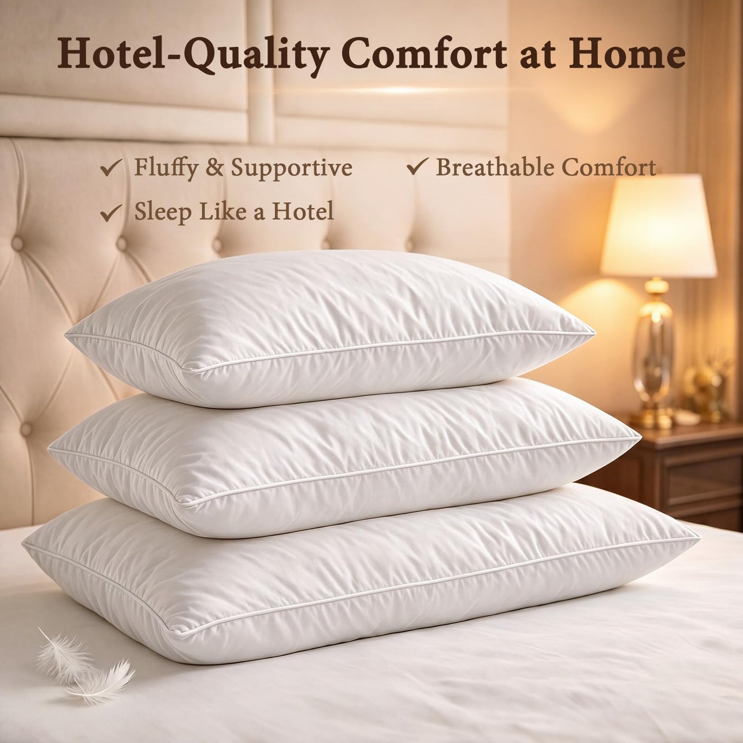 BHZ Goose Down Feather Pillows Queen Size - Hotel Collection Bed Pillows for Sleeping Medium Firm Soft Support Pillow for Side and Back Sleepers with Breathable Cover