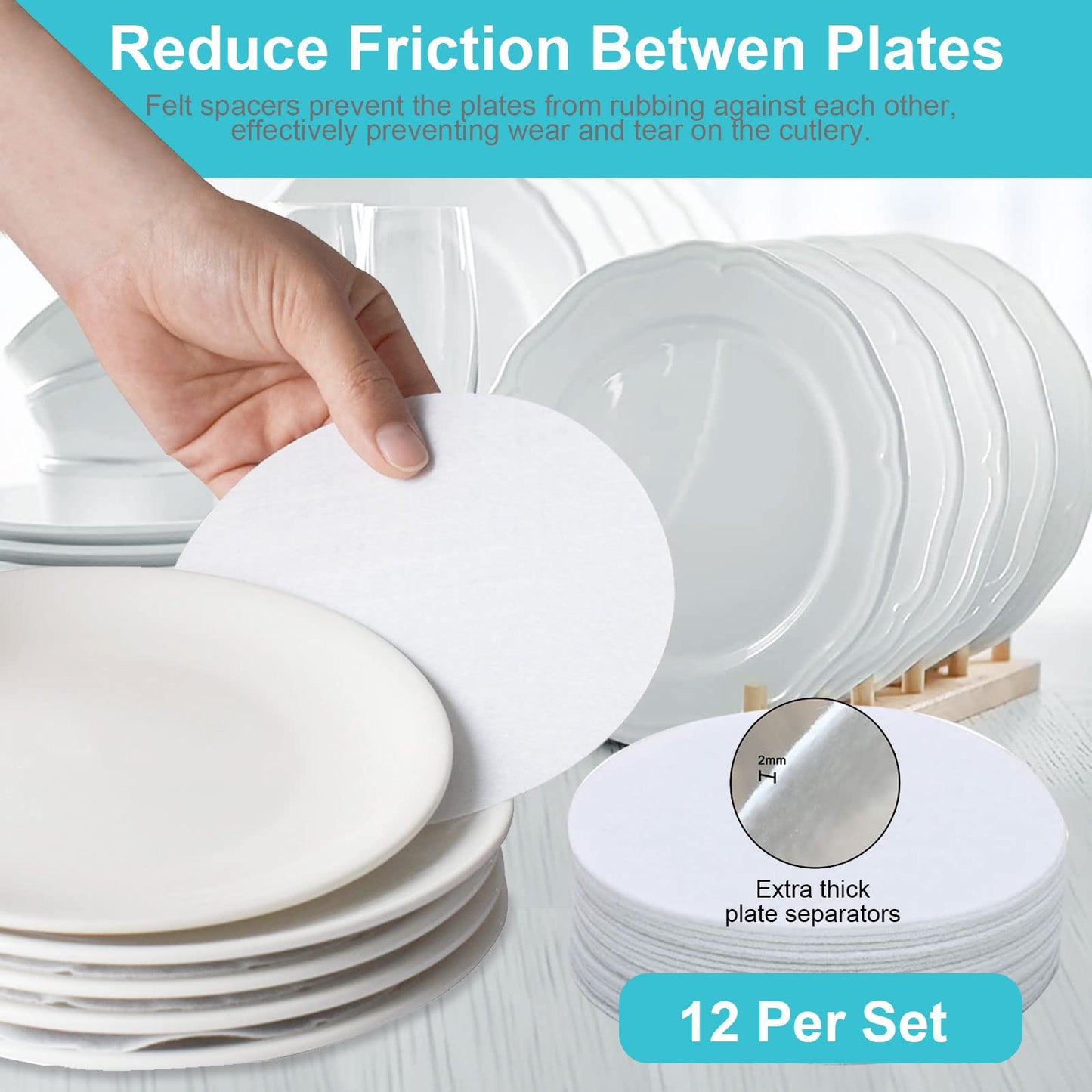 ouruer China Storage Containers-4PACK Quilted Dish Storage Containers with Lid Hard Shell for Moving Transport, Dinnerware,Stackable Plate Storage,24 Felt Plate Dividers Included,12 * 12 * 8in