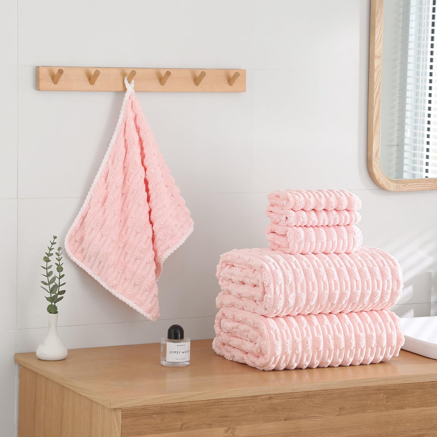 ANKING 40x80 Inches Oversized Bath Sheets Extra Large Bath Towels Set of 6 for Adults Super Soft Quick Dry Lightweight Lint Free Absorbent Stripe Microfiber Shower Towels (Pink,6 Piece)
