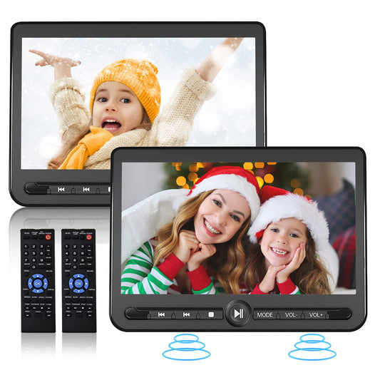 10.5" Dual Portable DVD Player, Arafuna Rechargable Car Screen Play A Same or Two Different Movies, Headrest for Car with 5-Hour, Support USB/SD, Last Memory
