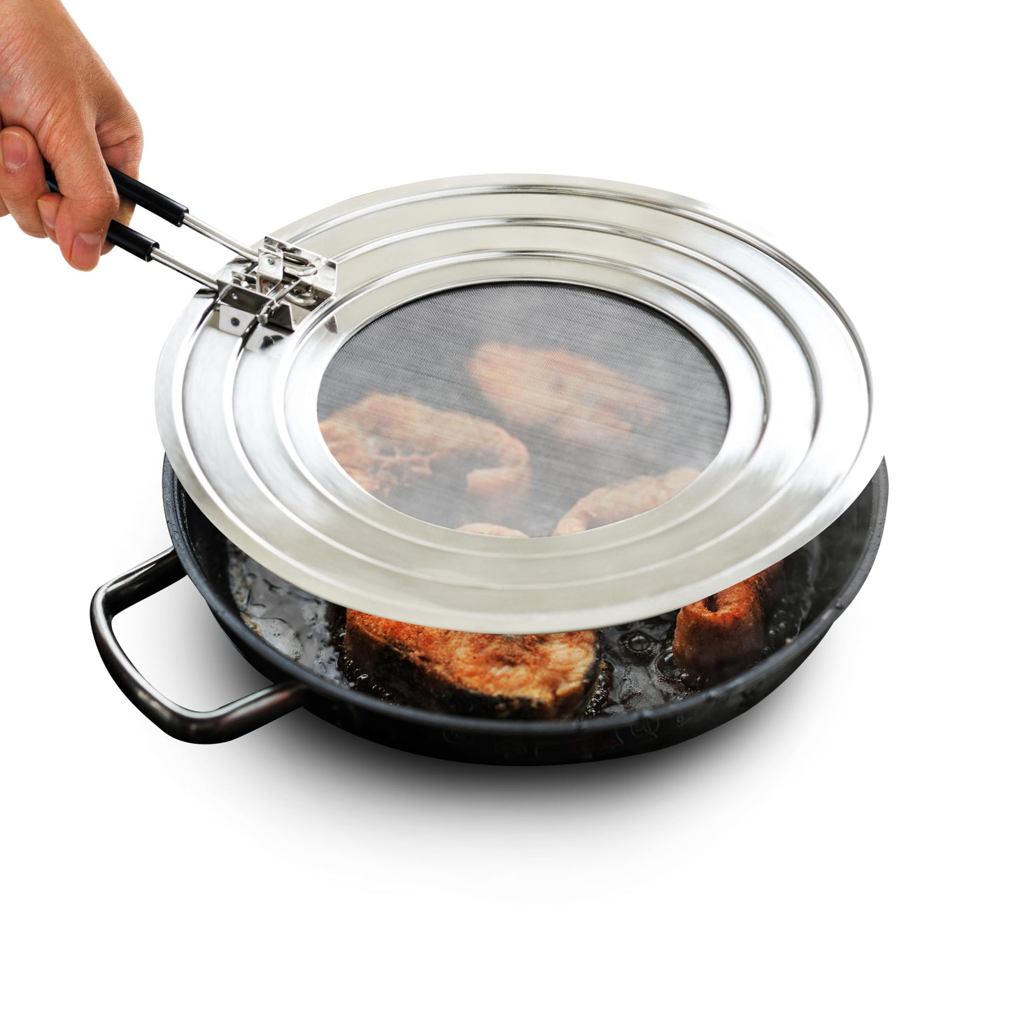 14 inch Dishwasher-Safe Splatter Screen Guard for Frying Pan Grease - Shields 99% of Stove Top from Bacon, Fry Oil, or Deep Fryer Splash - Easy Kitchen Storage Foldable Heat-Resistant Silicone Handle