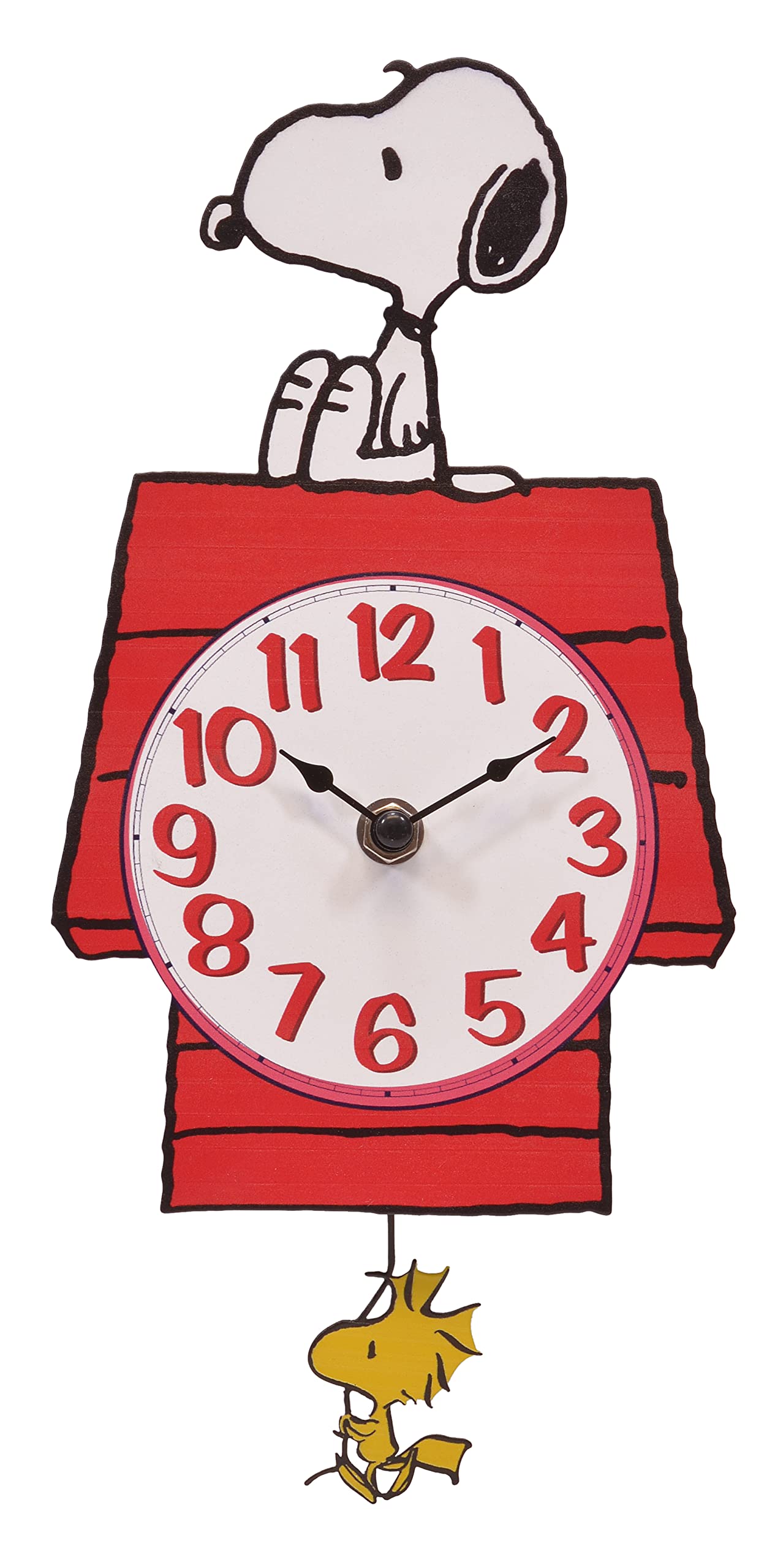 Mark Feldstein, Peanuts Snoopy's Dog House with Woodstock Pendulum Pal Wall Clock, 12 Inch