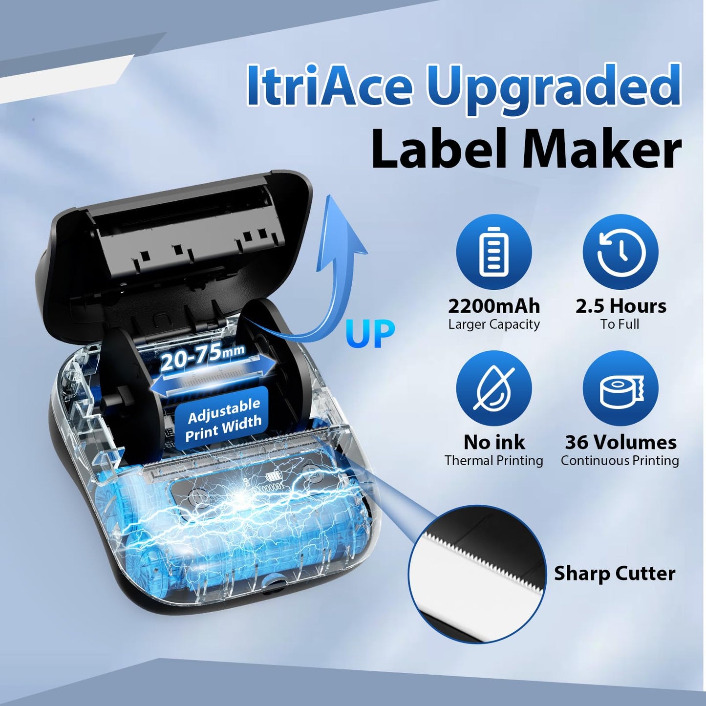 ItriAce M220 Wireless Label Maker Portable Address Printer for 0.78 to 3.14 Inch Labels, for Home Office and Small Business Organization, Compatible with iPhone Android and PC, with 40x30mm Label