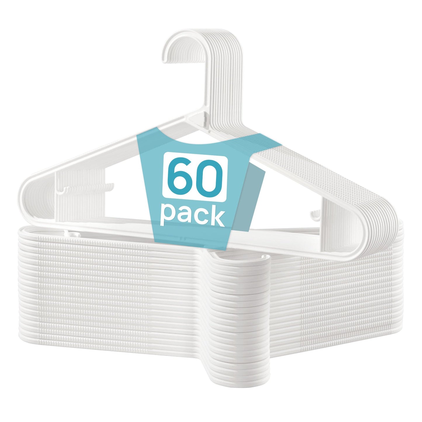 Vtopmart 60 Pack Plastic Clothes Hangers, 16.7in Standard StackFit Hangers for T-Shirt, Coats, Jackets, Sweaters, Non-Slip Slim Hanger with Hooks, Space-Saving in Closet, Durable Clothes Organizers