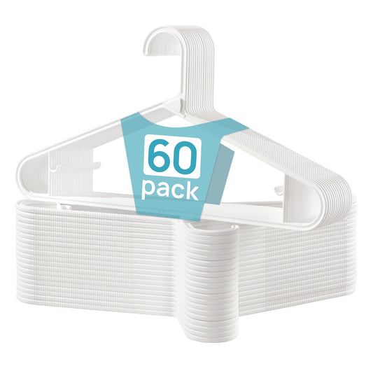 Vtopmart 60 Pack Plastic Clothes Hangers, 16.7in Standard StackFit Hangers for T-Shirt, Coats, Jackets, Sweaters, Non-Slip Slim Hanger with Hooks, Space-Saving in Closet, Durable Clothes Organizers