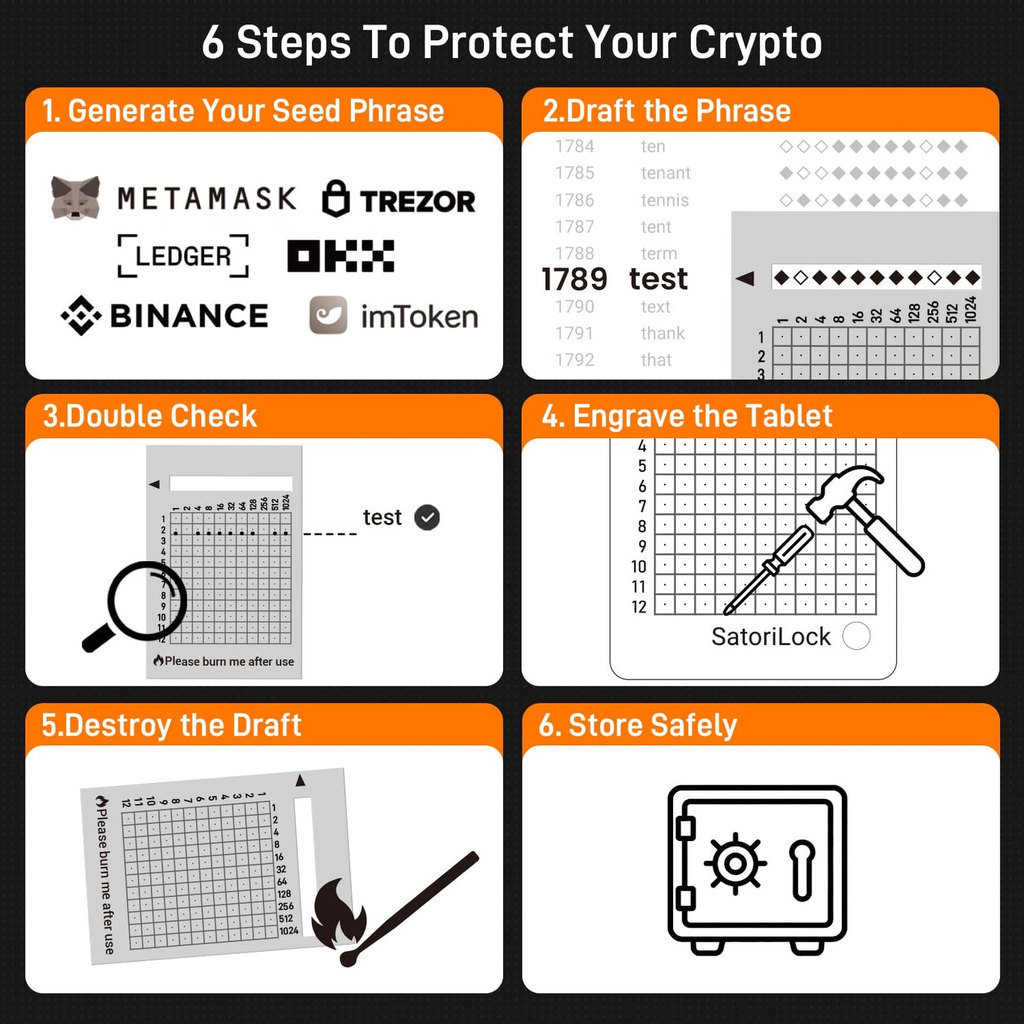 Satorilock Crypto Seed Storage,Mini Binary Tablet,Stainless Steel,Crypto Capsule Metal Wallet,Cold Storage Backup,12/24 Words Key Phrase Storage,Steel Plate,Compatible with Ledger,Trezor,Bitcoin