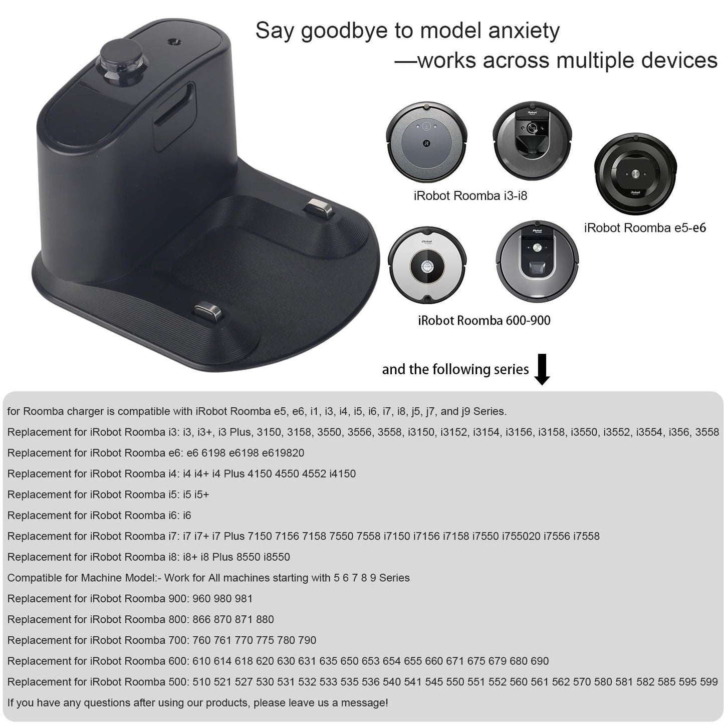 for Roomba Charger Dock,Replacement for iRobot Roomba Charging Base e5 e6 i1 i3 i4 i5 i6 i7 i8 500-900 Series Models Vacuum Cleaners-with US- Power Cord ADF-N1 17070 17064 4452369(2pcs+1cable)