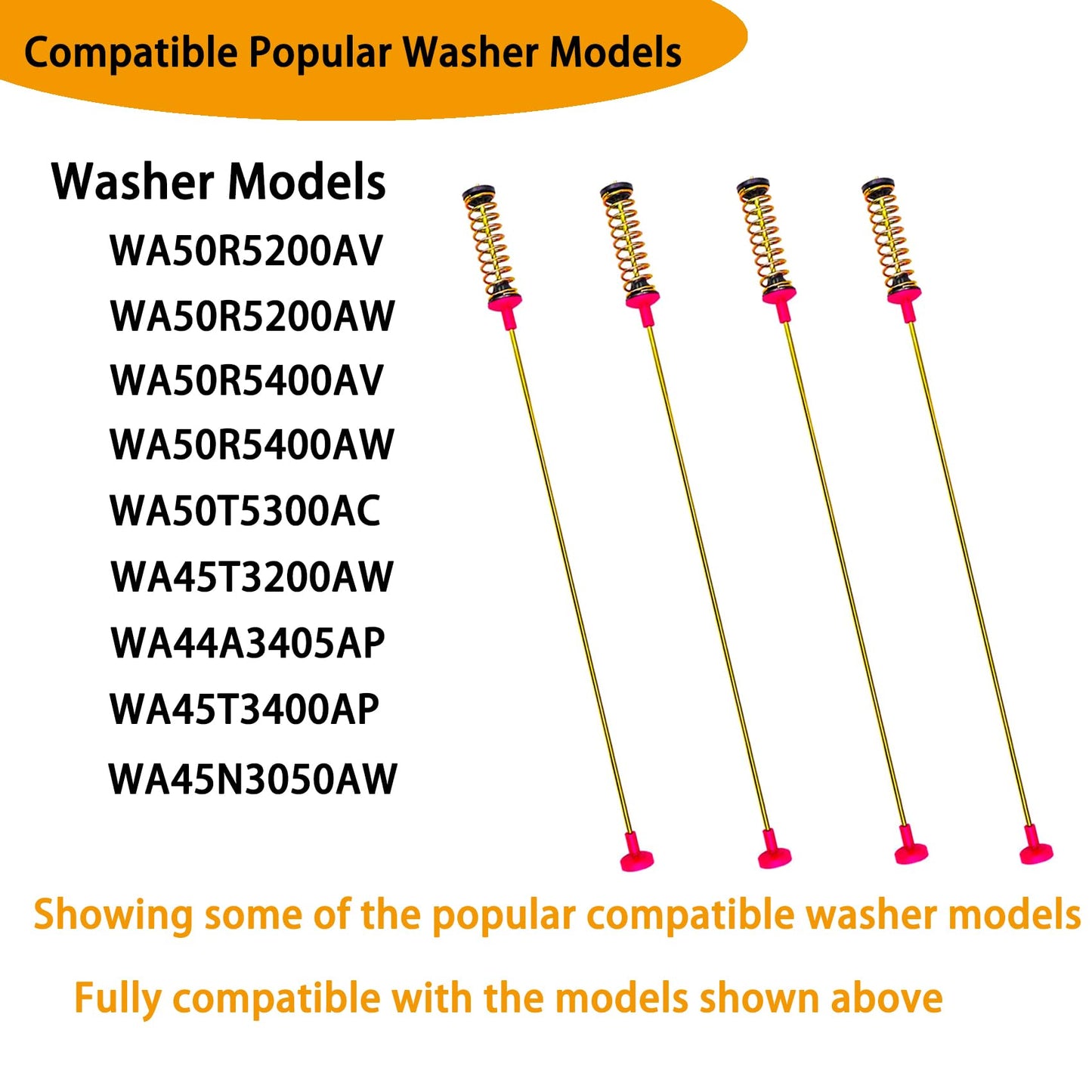 2026 Upgrade DC97-16350U Washer Suspension Rods for Samsung WA50R5200AW/US WA50R5400AW/US WA50R5400AV/US WA50R5200AW/US WA50T5300AC/US WA50B5100AV/AW/US WA49B5105AW/US WA49B5205AW/US 10 Years Warranty