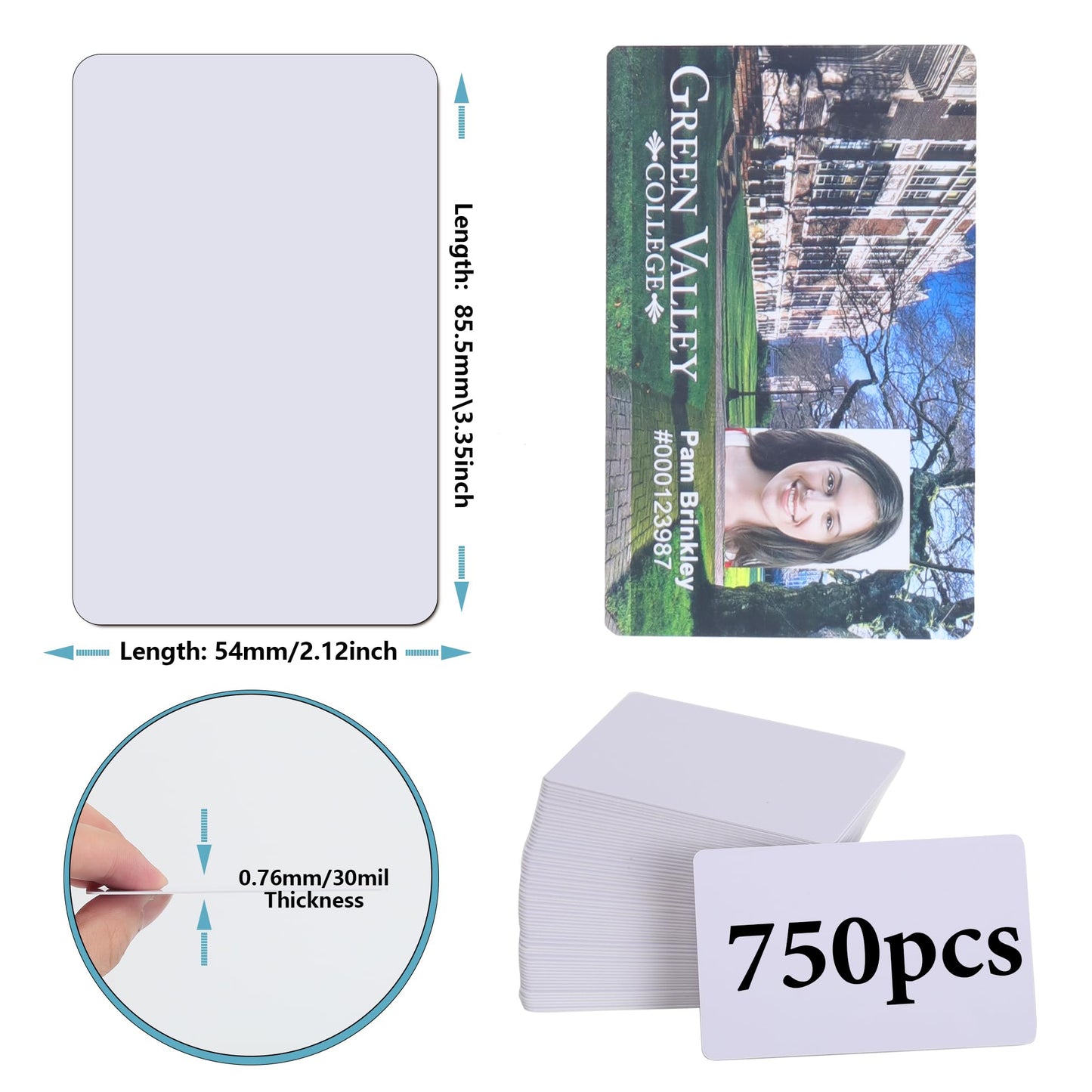 750 Pack Blank White PVC ID Cards - CR80 30 Mil Plastic Cards for Photo ID Badge Printers - Premium Blank Credit Card Compatible with Most Printers