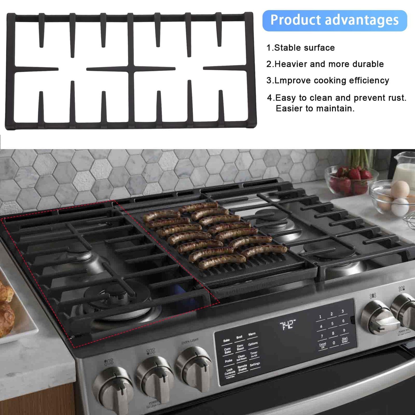 WB31X27150 Gas Burner Grate replace for JXGRATE1 GE Stove Electric Gas Stove Parts Stove Surface Top Center Grate Cast Iron Holder Replace WB31X24737 AP5985159