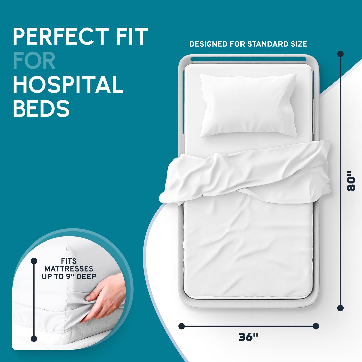 White Classic Fitted Hospital Bed Sheets Set of 3, Cotton Fitted Sheet with 200 Thread Count, Soft Standard Sheets for Hospital Bed Size: 36" x 80" x 9"