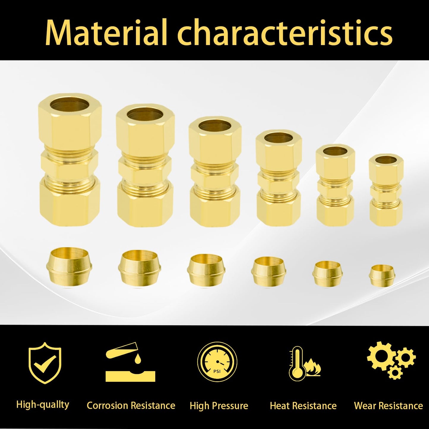 108pcs Brass Compression Tube Pipe Fittings Assortment Kit, 1/8" 3/16" 1/4" 3/8" 5/16" 1/2" OD Compression Union Connector & Compression Sleeves Ferrules