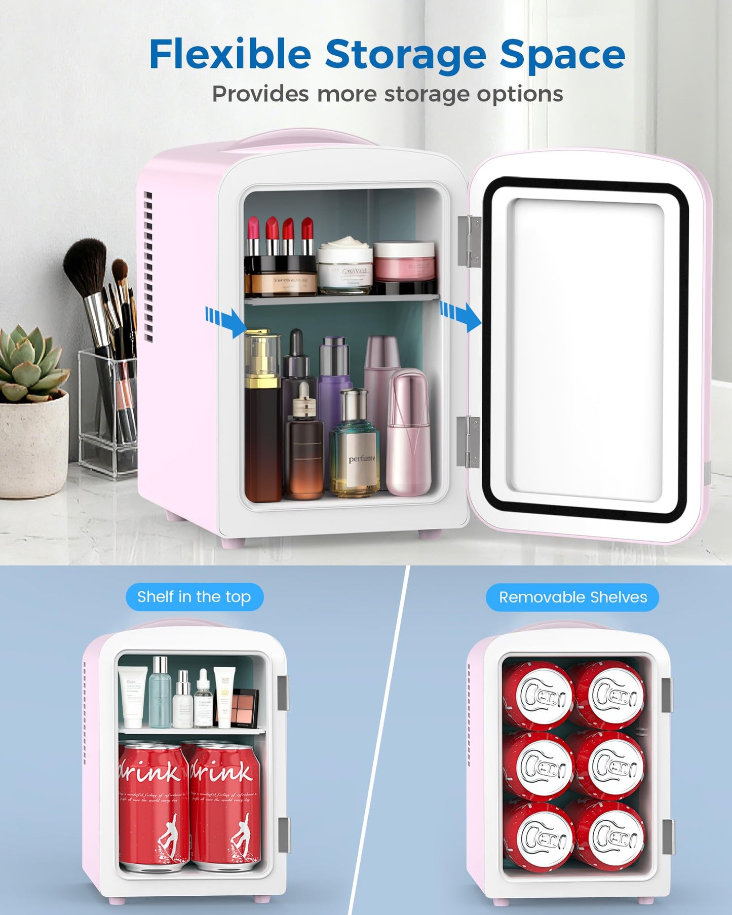 Electactic Mini Fridge for Bedroom, 4L/6 Cans Small Cosmetic Fridge for Skincare, Makeup, Medicine & Beverage, Portable Desk Fridge Cooler and Warmer for Kids, Car, Office, Dorm, Pink