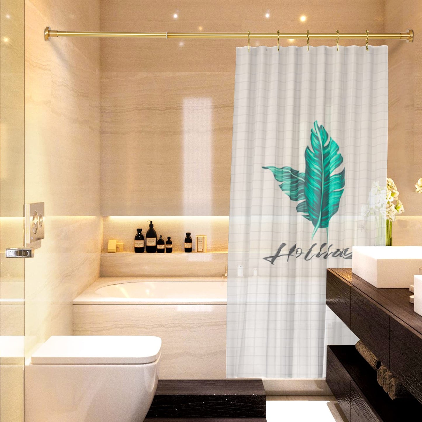EBOATOP Shower Curtain Rod Tension- No Drill Non-Slip Spring Tension Shower Rod for Window or Bathroom, 43-73 inches Metal Steel, Gold