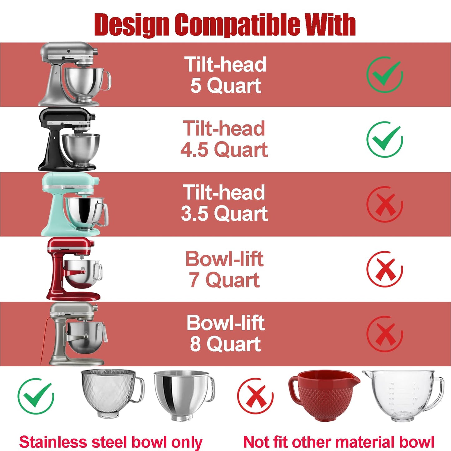 Silicone Liners for KitchenAid 5 Quart Stand Mixer - Stand Mixer Accessories for 4.5 Quart Mixer, No More Mixer Bowls Needed - 3 Liners & 3 Lids