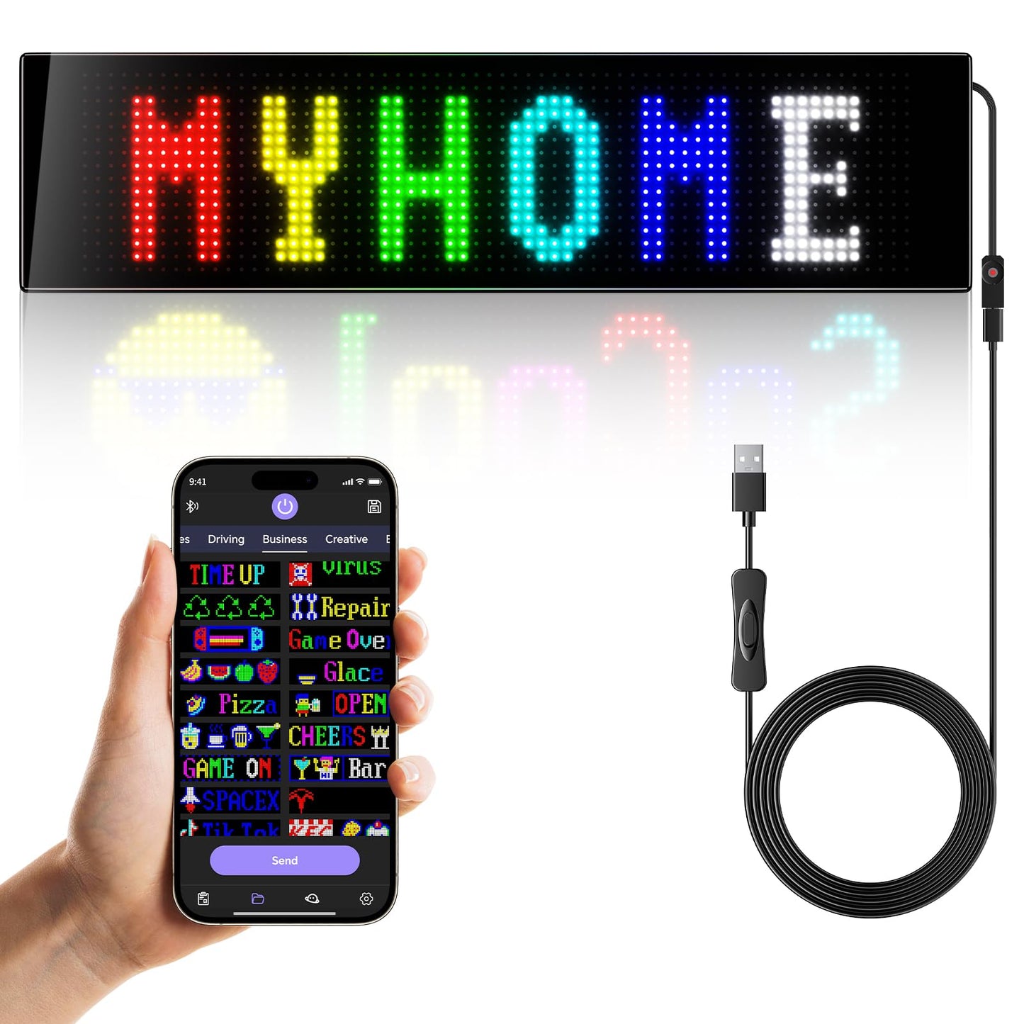 GOTUS Programmable LED Sign,String lights for festive decoration,Control by Bluetooth APP Control,DIY Design Text, Patterns, Animations
