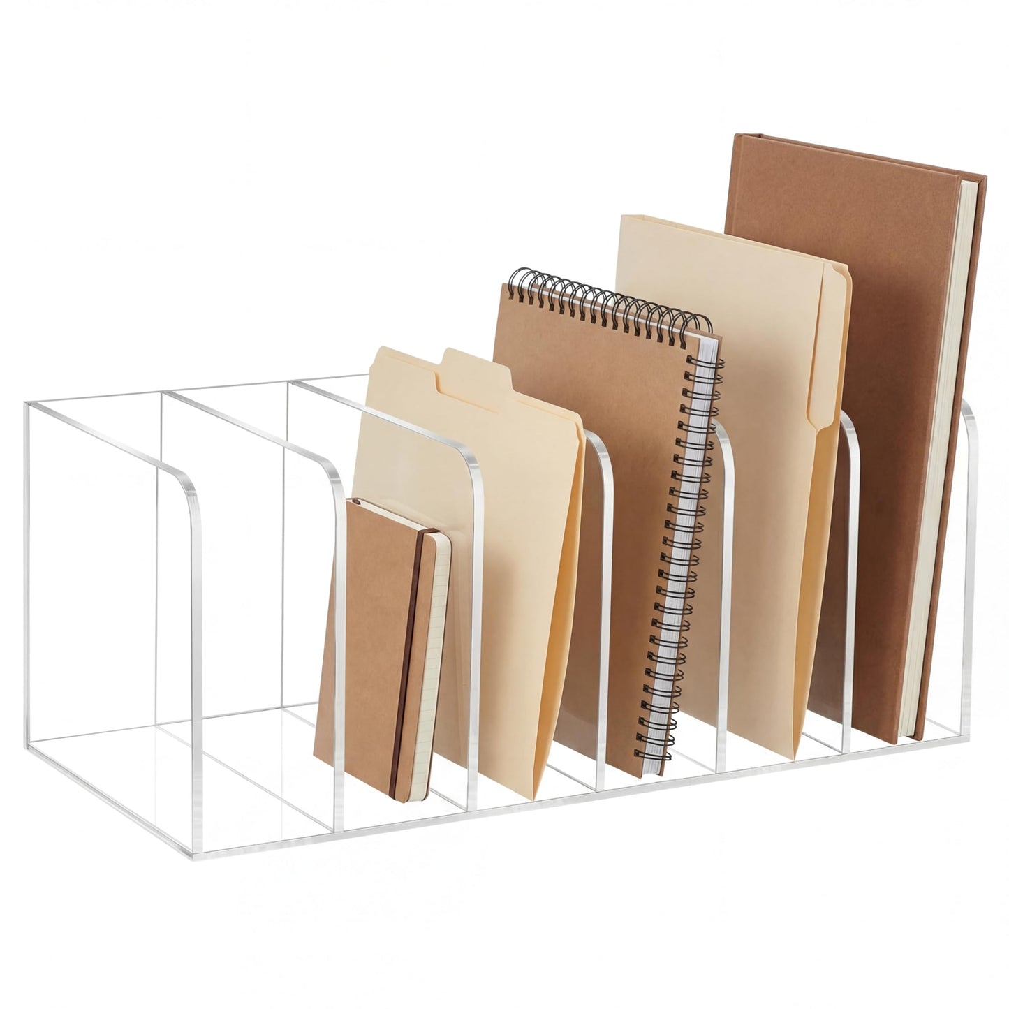 Suzile Clear Acrylic Magazine File Holder with Vertical Compartments Desk Organizer Book Rack for Desk Sorter Paper Folder Office Accessories (Classic,10.5 x 6.9 x 6.3 Inch)