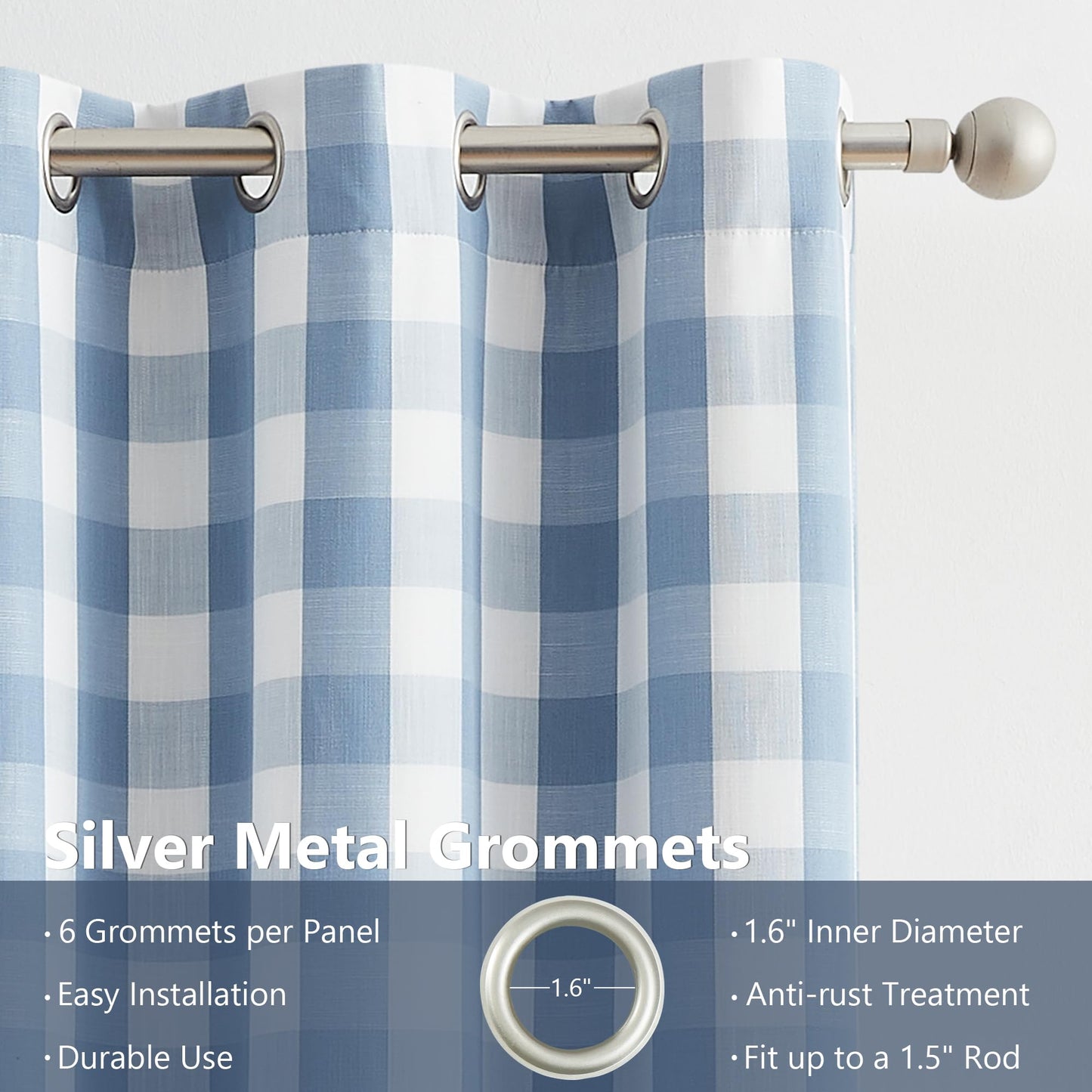 Amzdecor Blue White Buffalo Plaid Full Blackout Curtains 84 Inch Long for Bedroom Living Room Farmhouse Check Patterned Drapes Thermal Insulated Soundproof Grommet Window Treatment, 2 Panels, 40"x84"