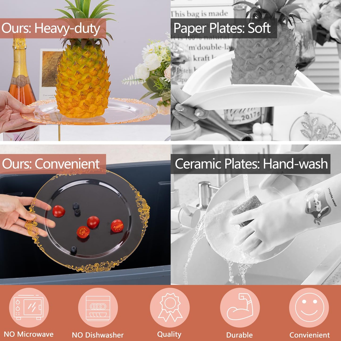 Hioasis 175pcs Pink and Gold Plates - Pink Party Plates for 25 Guest, Include 50 Heavy-duty Plates(20% Thicker Than Standard), 75 Cutlery Set, 25 Napkin, 25 Cups for Party & Easter
