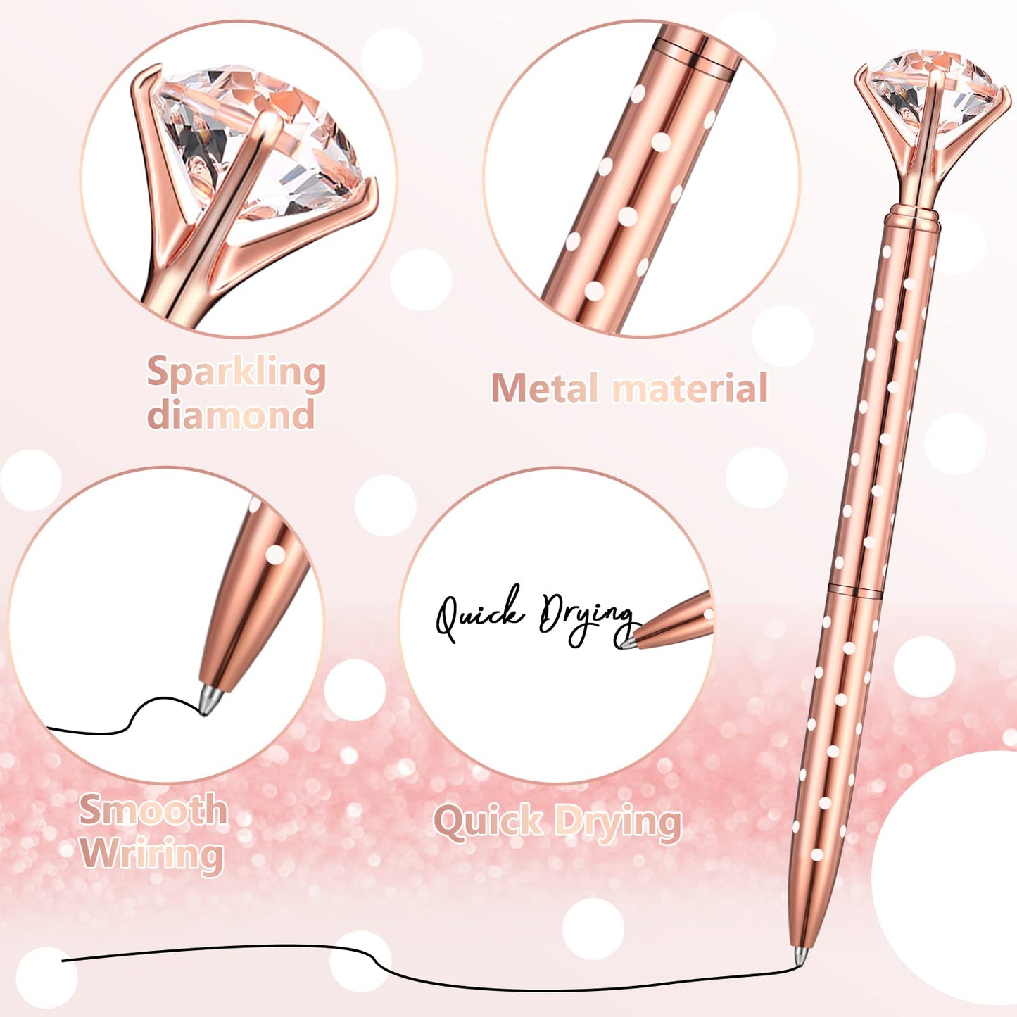 Leinuosen 50 Pcs Bulk Diamond Pens with Crystal Bridal Shower Gifts Metal Bling Ballpoint Pens with Black Ink for Bridal Shower Wedding Party Office School(Classic Color)