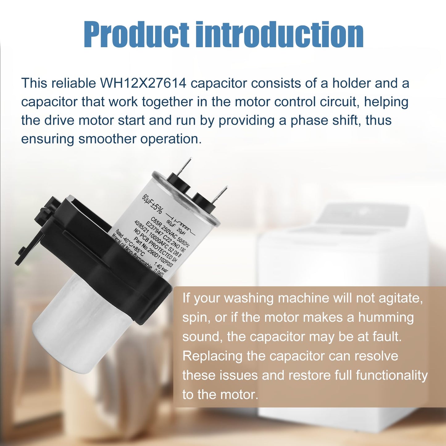 WH12X27614, 290d1102p003 Washer Start Capacitor and Bracket Kit Compatible with ge, hotpoint etc washers (Some Models),Replace Number: WH12X29017, WH12X24103, 290d1102p002, WH13X28838, WH16X24102 etc