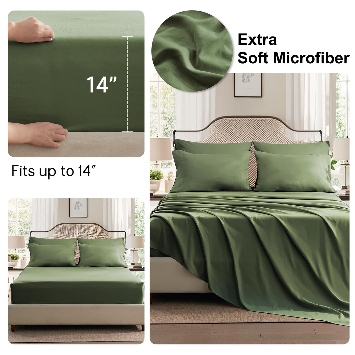 Anluoer Queen Comforter Set 7 Pieces, Green Bed in a Bag Queen Size, Lightweight Bedding Set with 1 Comforter, 2 Pillowcases, 2 Pillow Shams, 1 Flat Sheet, 1 Fitted Sheet
