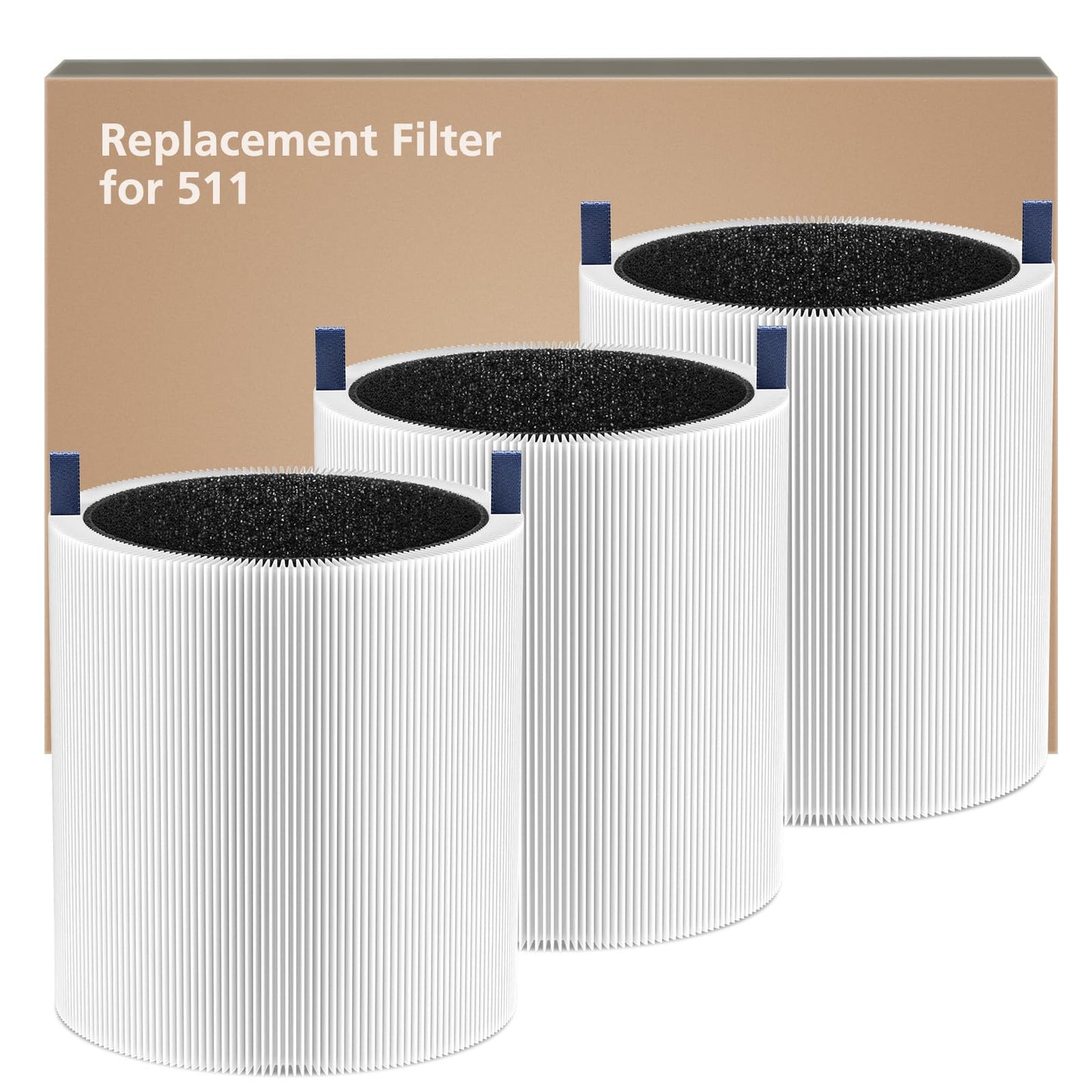 3 Pack 511 Replacement Filter Compatible with Blueair Blue Pure 511 Air Purifier, 2-in-1 HEPA Filters with Particle and Activated Carbon Replacement Filter