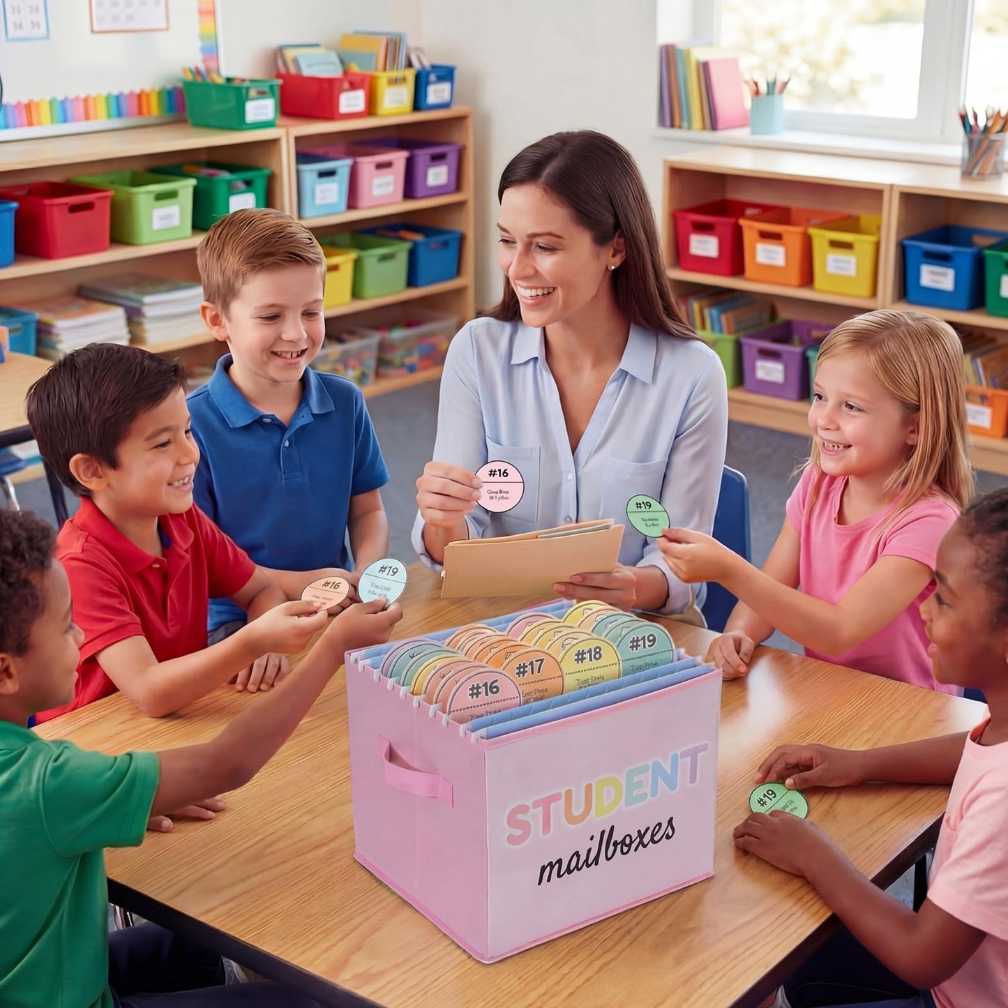 Kosiz 61 Pcs Pastel Classroom Mailbox Set Back to School Student Mailbox and Date Storage Set with Collapsible File Box 30 Hanging Files Folders 30 Index Tabs for School Classroom Teacher Must Haves