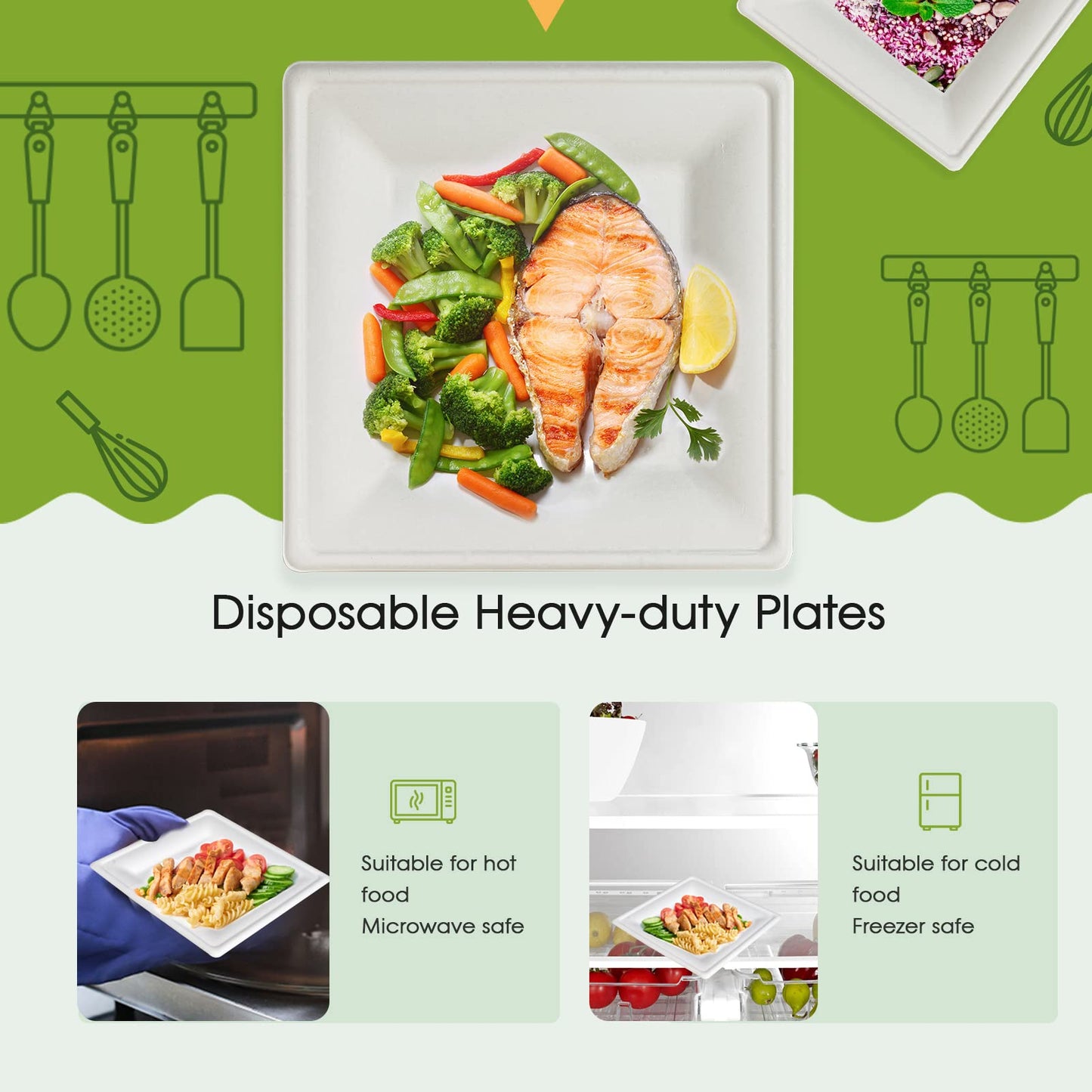 ECOLipak 150 Pieces Compostable Square Paper Plates, 10 inch Disposable Plates Square, Eco-friendly Biodegradable Sugarcane Bagasse Plates for Party Dinner Birthday