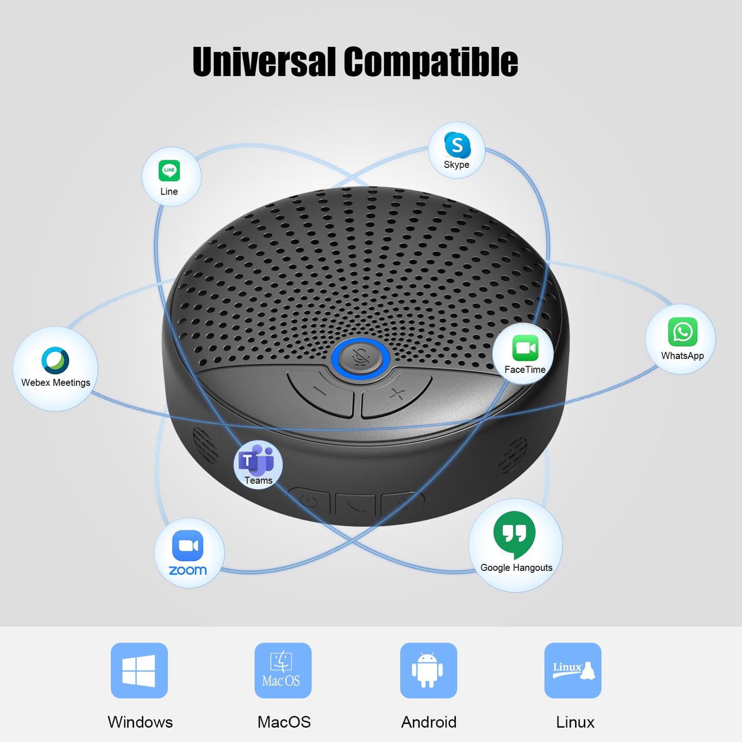 BALILA CM900 Conference Speaker and Microphone, 4 AI Mics 360° 20ft (7m) Voice Pickup, Noise Reduction, USB C & Bluetooth 5.3 (20m & 66ft) Speakerphone for 16 People, Compatible with Leading Platforms
