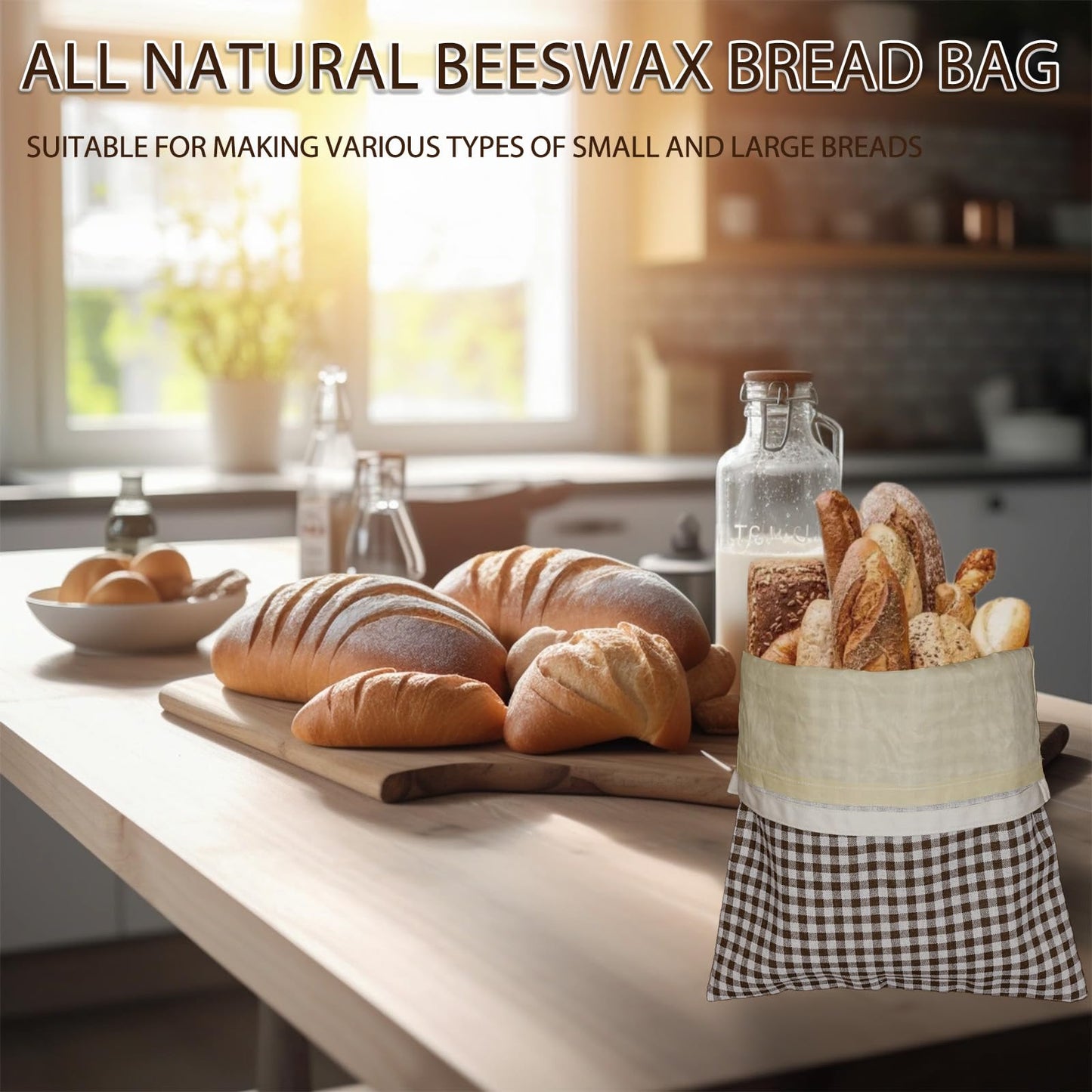 LURKA Beeswax Bread Bags, Reusable Cotton Linen Storage Bags for Sourdough, Extra Large, 2 Pack (B Style)