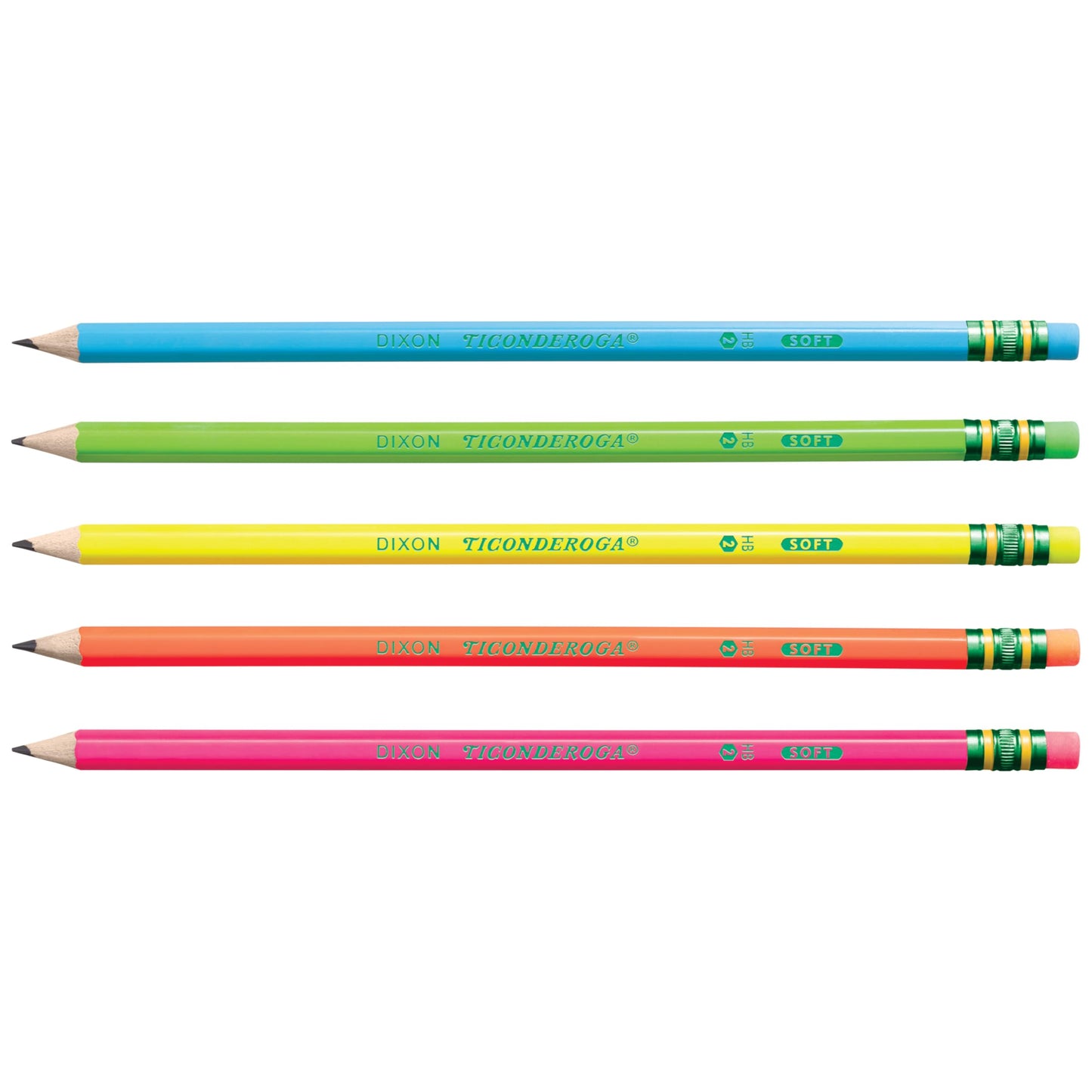 Ticonderoga Neon Pencils, #2 Pre-Sharpened Wood Pencils with Erasers, 18-Count, 13018 (Pack of 6, 108 Count Total)