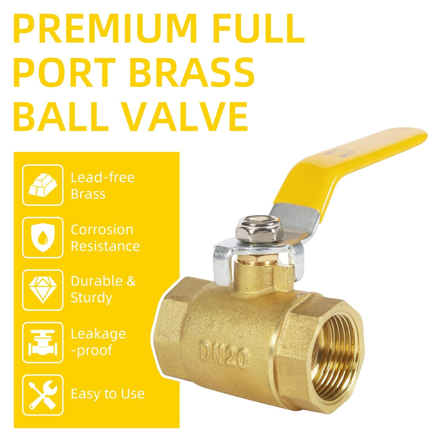 12 Pack 3/4'' Full Port Brass Ball Valve 3/4 Inch Female Threaded NPT Ball Valve Heavy Duty Threaded 150 PSI Brass Ball Plumbing Fitting for Water Oil Gas (3/4 In)