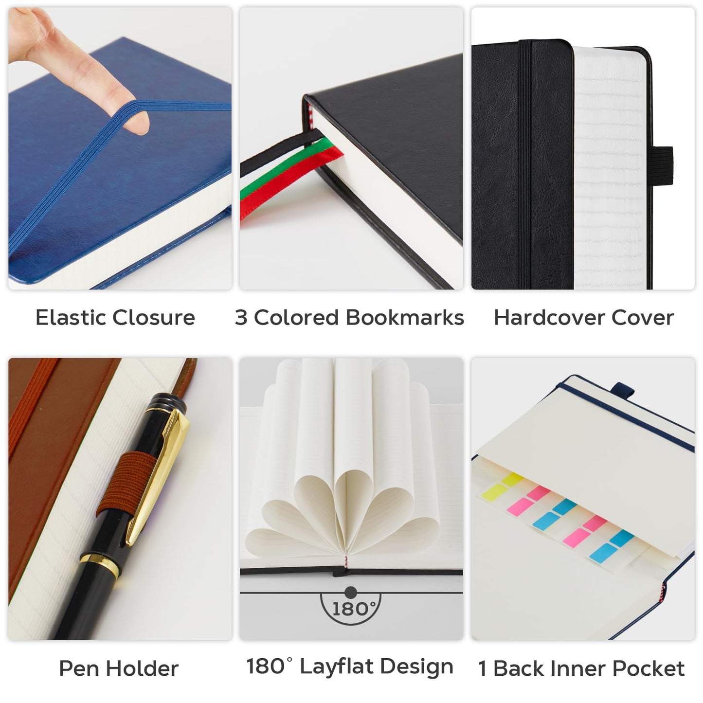 FOCUS DAY 3 Pack Leather Notebooks Journals, Bulk Lined Notebook Journals Set for Women Men Writing, 320 Pages Hardcover B5 College Ruled Notebook Journal Notepad for School Office, Black Blue Brown