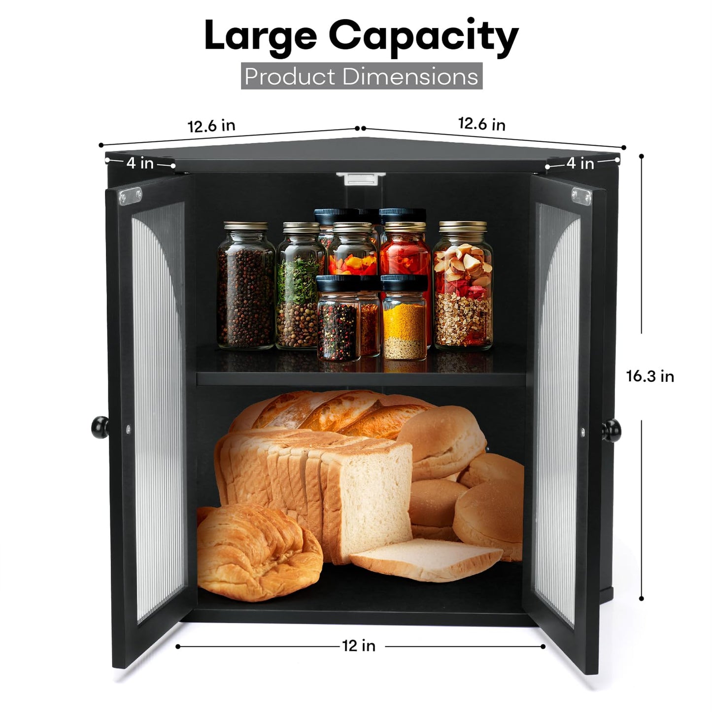 Thalomely Corner Bread Box for Kitchen Countertop, Double Layer Bamboo Bread Storage Container for Homemade Bread, Large Capacity Bread Holder with 3 Adjustable Height for Counter, Breadbox Organizer