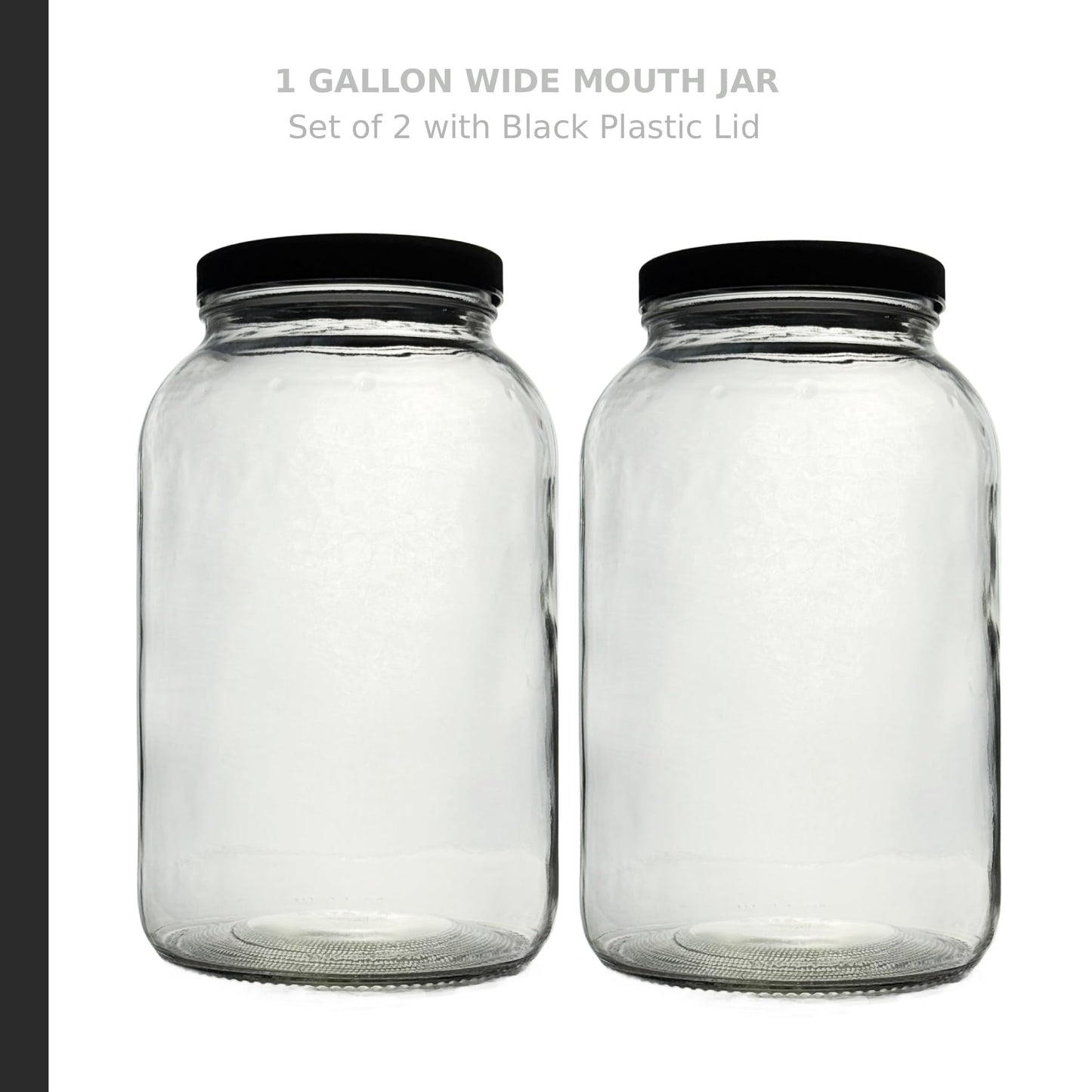 North Mountain Supply 1 Gallon Glass Jar Wide Mouth with Black Plastic Lid - USDA, BPA-Free, Made in the USA - for Fermenting, Storing, Canning, and Much More! - Case of 2