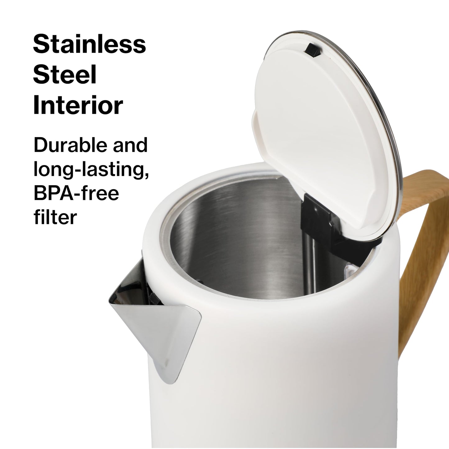 1.7L 1500W Wide Mouth Electric Kettle - Stainless Steel Interior - Rapid-Boil - Auto Shut-Off, Boil-Dry Protection, Cool-Touch, LED Indicator - White by The Display Guys