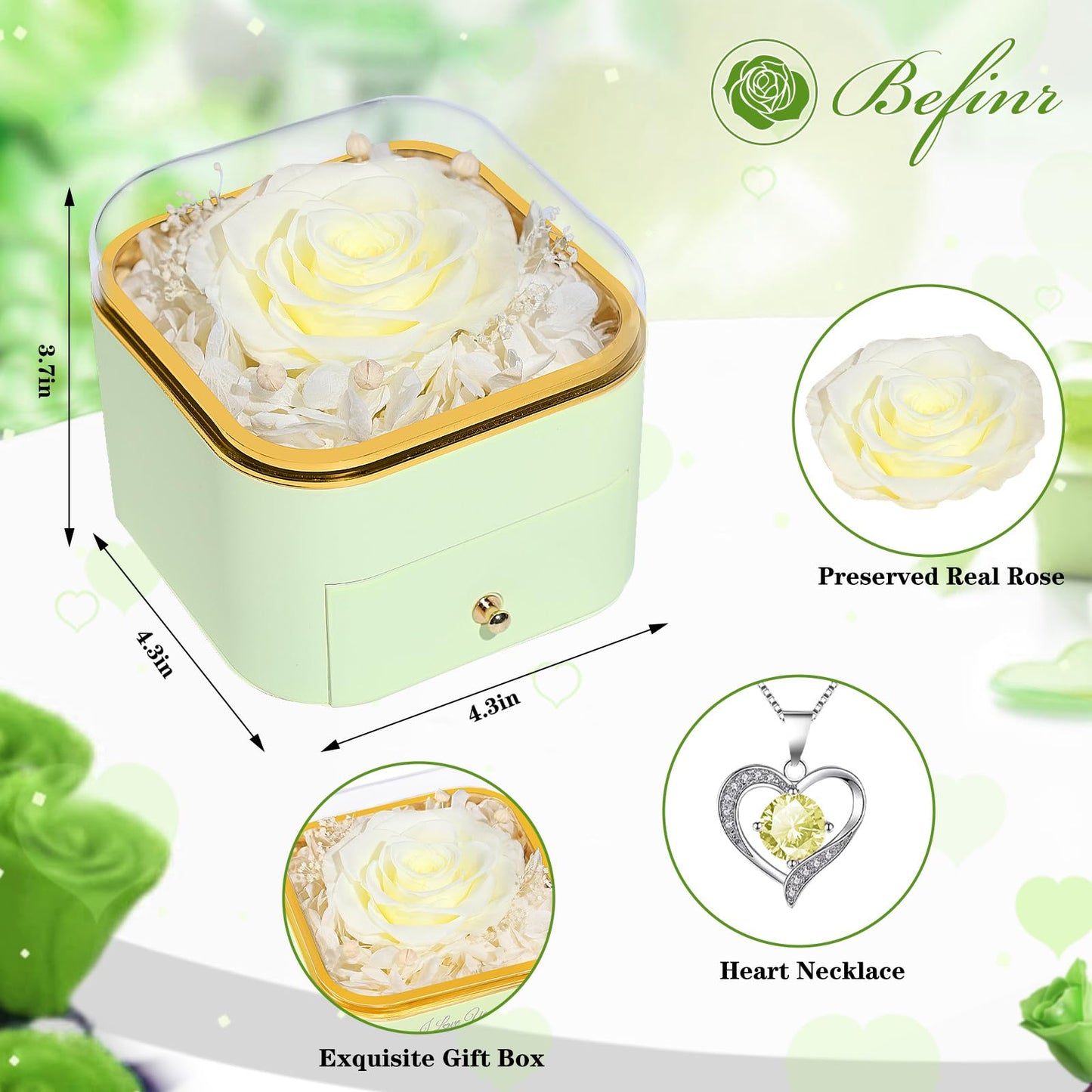 Beferr Mothers Day Forever Rose with Necklace for Mom Birthday Gifts Preserved Roses Eternal Flower for Delivery Fresh Flowers Gifts for Mother Wife Her Grandma Sister Daughter Girls Friends