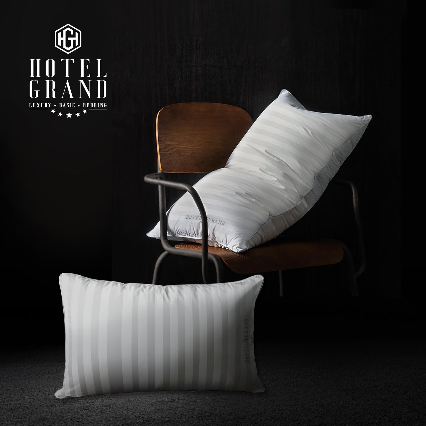 Hotel Grand Bed Pillows Standard Size Set of 2 Packs - 500 Thread Count 100% Cotton Medium Firm Hypoallergenic Feather Down Pillows Machine Washable Pillow for Back, Stomach or Side Sleepers, 20"x26"