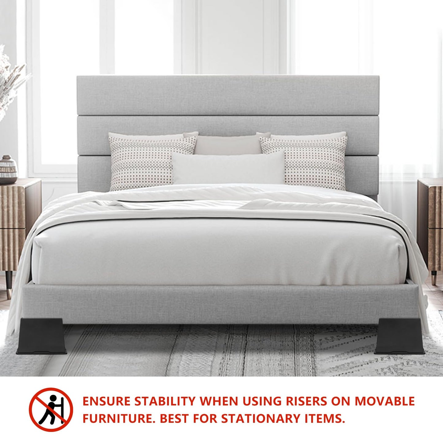 HANIHUA 4 Pack Bed Risers 6 inch Heavy Duty, Oversized Furniture Risers, Extra Wide Bed Lifts Risers for Table, Sofa, Dorm Twin XL, Couch, Desk, Bed Frame Risers Supports Up to 6,500 Lbs