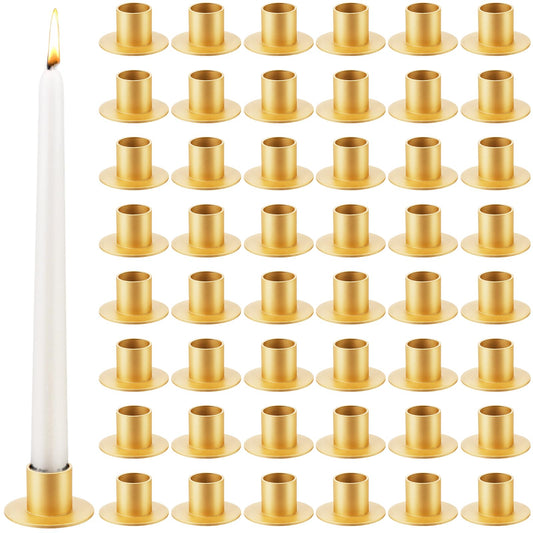 48 Pcs Gold Metal Taper Candle Holders Bulk for Wedding Pillar Candles Taper Candlesticks Holders Centerpieces Short Candle Stick Dinner Decor for Party Anniversary Dinning Table Gift (48, Gold)