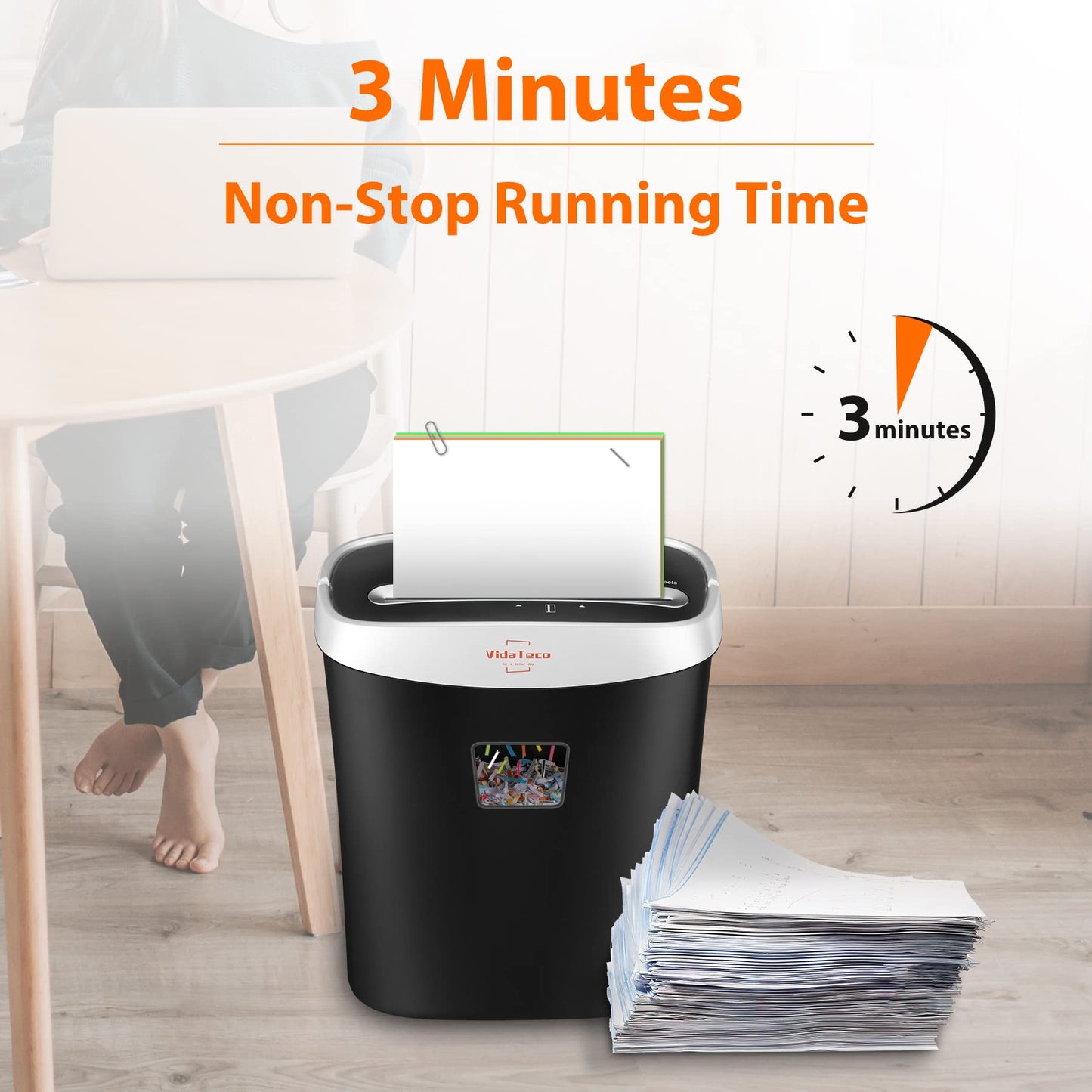 VidaTeco 10-Sheet Paper Shredder for Home Office, P-4 High Security Cross Cut Heavy Duty Shredder, Anti-Jam & US Patented Cutting, Shreds Credit Cards, CDs, Staples & Paper Clips,3.9-Gallon Basket,ETL