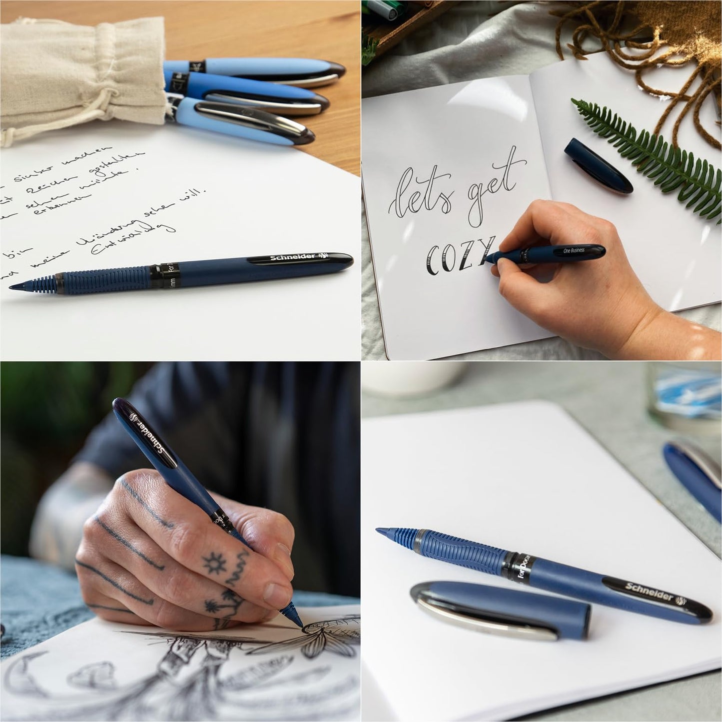 Schneider One Business Rollerball Pen, 0.6 mm Ultra-Smooth Tip, Blue Barrel, Black Ink, Box of 10 Pens (183001)