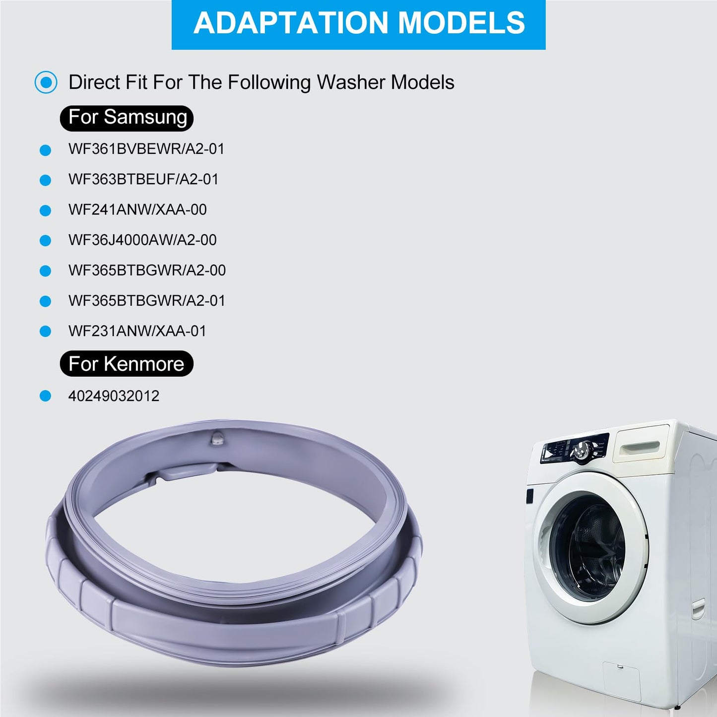 DC97-16596A Washer Door Boot Seal Gasket Diaphragm fit for Samsung Washing Machine WF361BVBEWR WF363BTBEUF WF241ANW WF36J4000AW WF365BTBGWR WF231ANW, Replace# PS4221714 2754513 AP5324179 EAP4221714